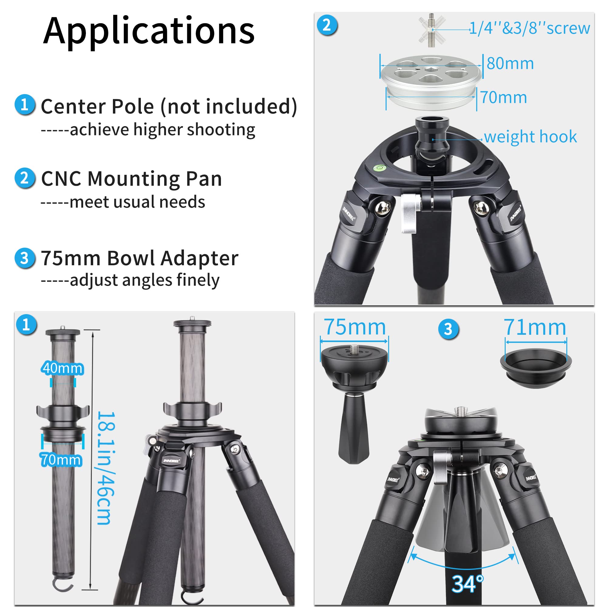 Carbon Fiber Tripod Lt364C Small Size Rt90C Professional Heavy Duty Tripods Stable Compact Stand With 75Mm Bowl Adapter For Video Camera Bird Photography Dslr 36Mm Tube 77.2Lb/35Kg Load, No Mid Column
