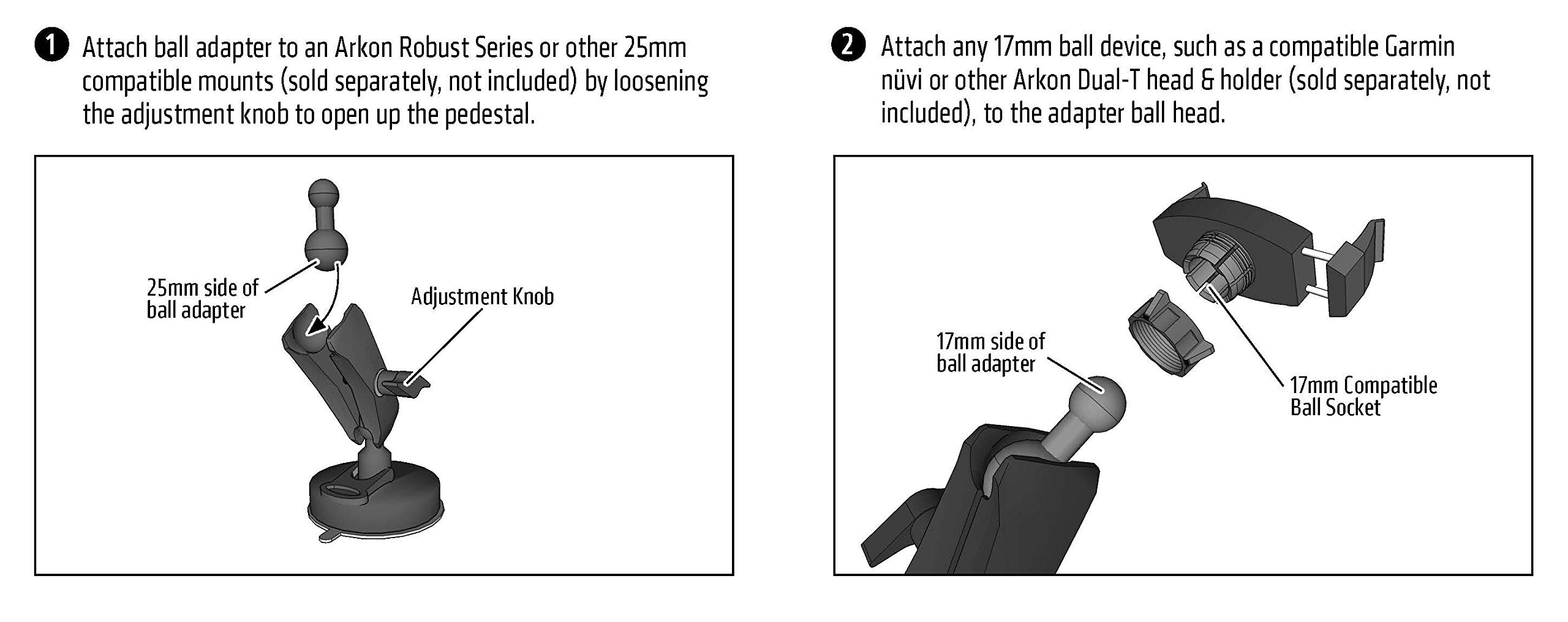 Arkon Mounts 25Mm Ball To 17Mm Ball Adapter Sp25Mm17