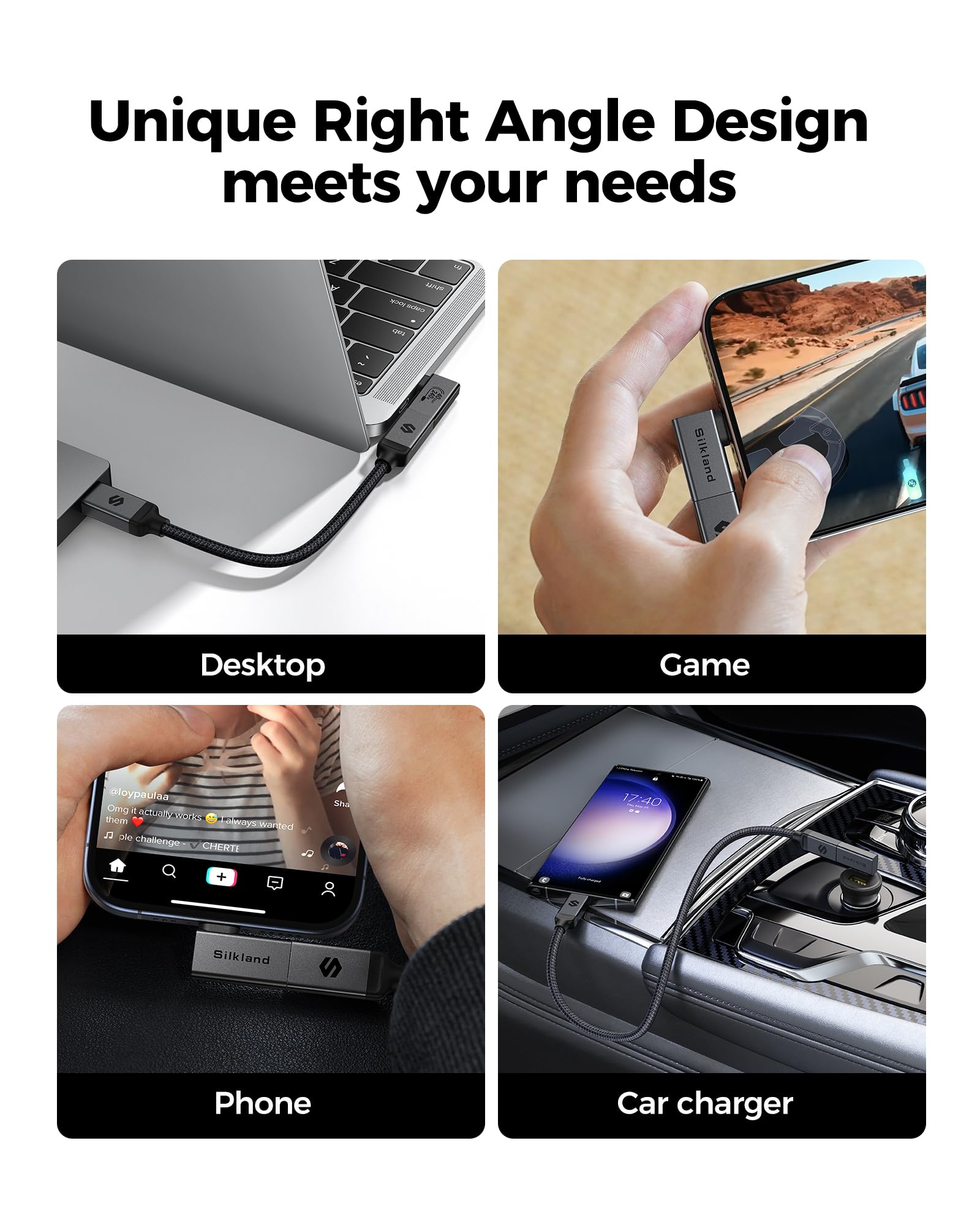 Silkland 90 Degree Usb C Right Angle Adapter 2 Pack, 240W 40Gbps Male To Female Usb C Adapter Extender Compatible With Thunderbolt 4/3 For Steam Deck, Rog Ally, Macbook, Switch, Iphone 16/15, Quest 3