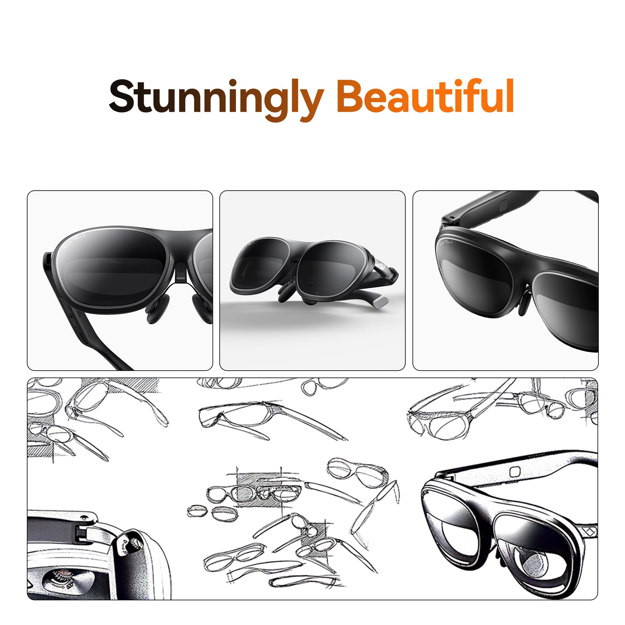 Rokid Max 2 Ar Glasses Black, 215'' Micro Oled Display, 50 Fov, 600 Nits Brightness, Compatible With Smart Phone, Steam Deck, Ro