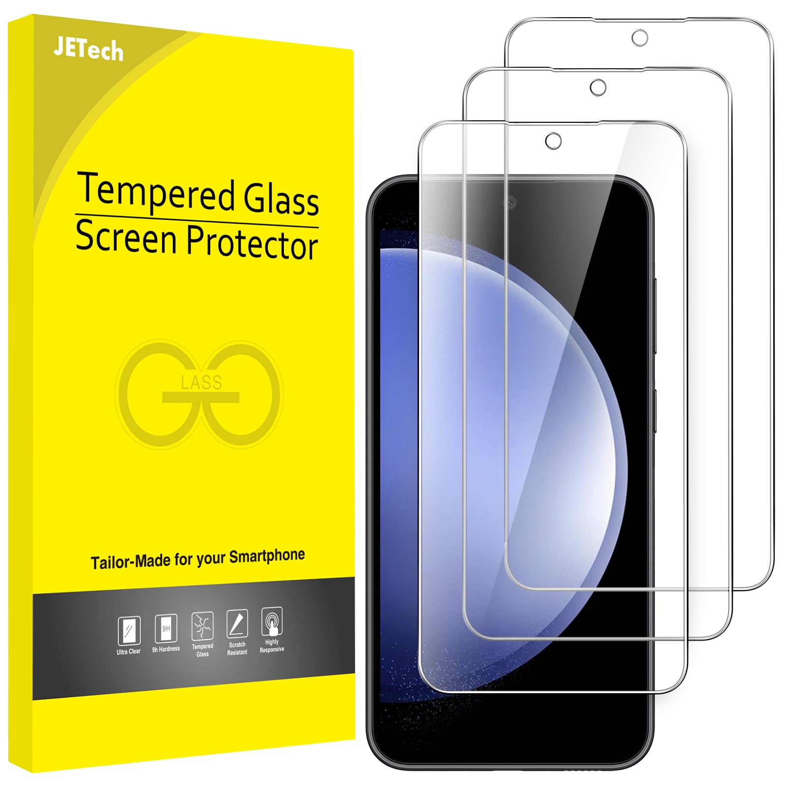 JETech Screen Protector for Samsung Galaxy S23 FE 6.4-Inch, Fingerprint Compatible, Tempered Glass Film, HD Clear, 3-Pack