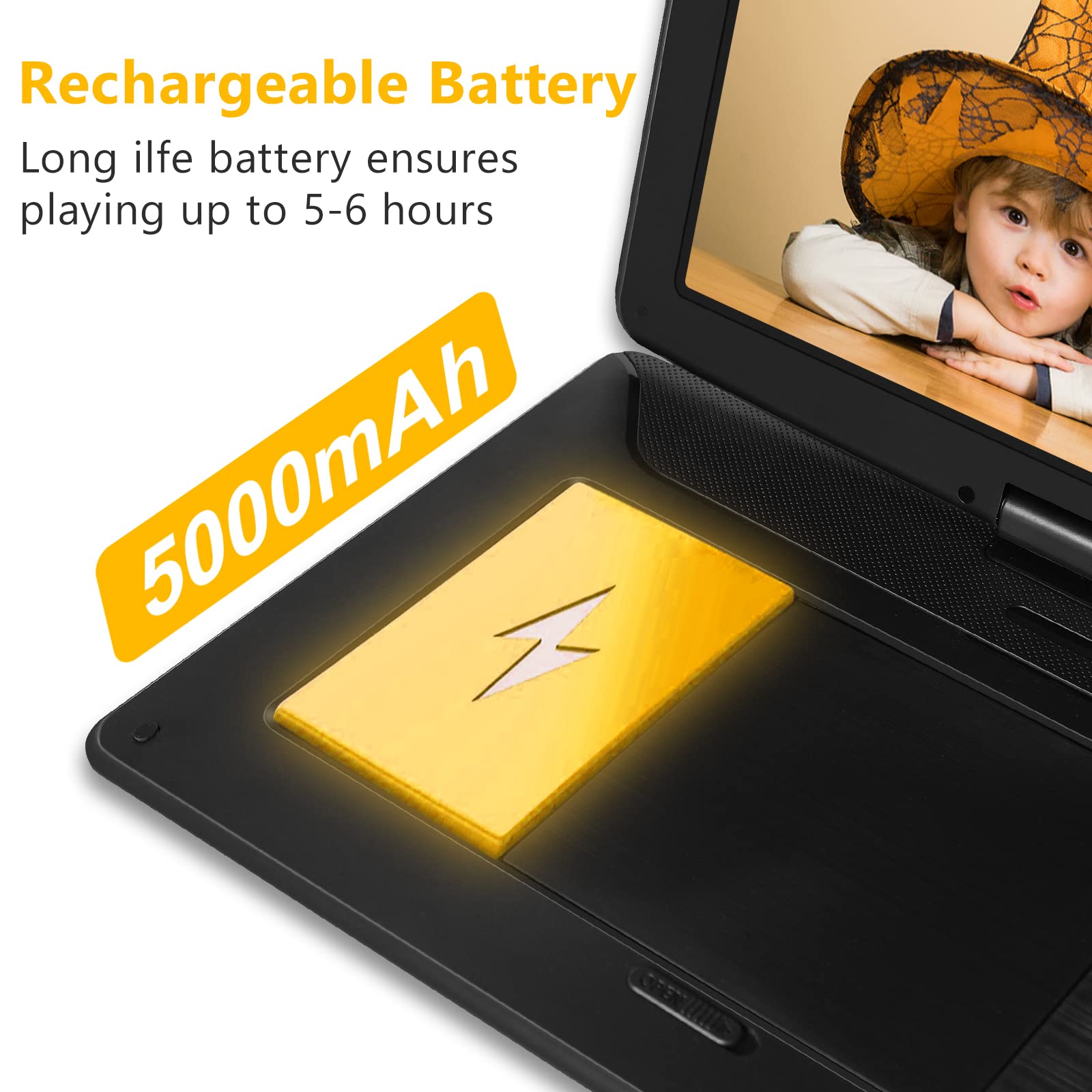 17.9'' Portable Dvd Player With 15.6'' Hd Swivel Large Screen, 6 Hrs 5000Mah Rechargeable Battery Dvd Player Portable With Car C