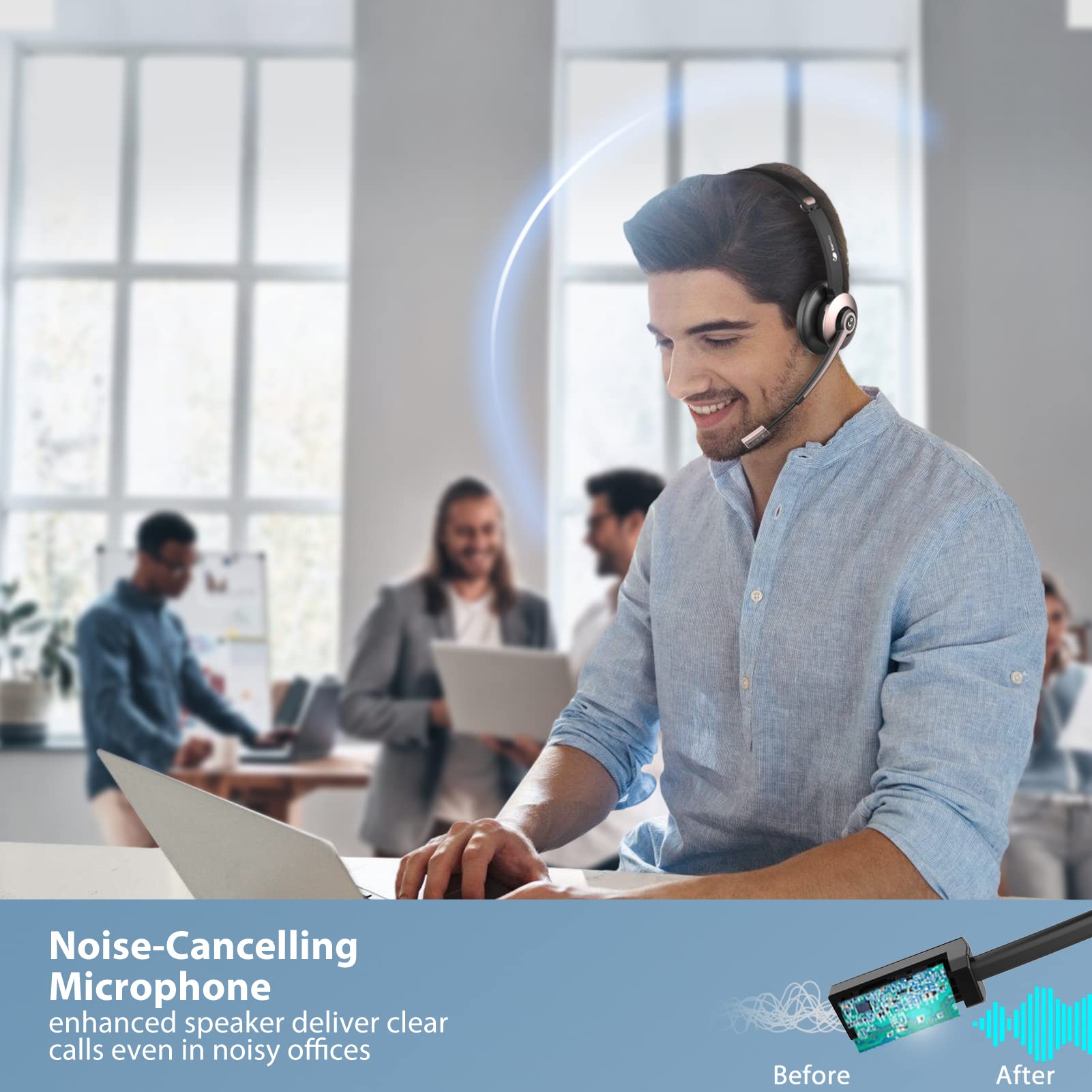 Earbay Wireless Headset, Bluetooth Headsets With Microphone Noise Cancelling, On Ear Headphones With Mic Mute, Handsfree Pc Headsets For Zoom/Ms Teams/Skype/Dual Connect/Laptop/Iphone/Tablet