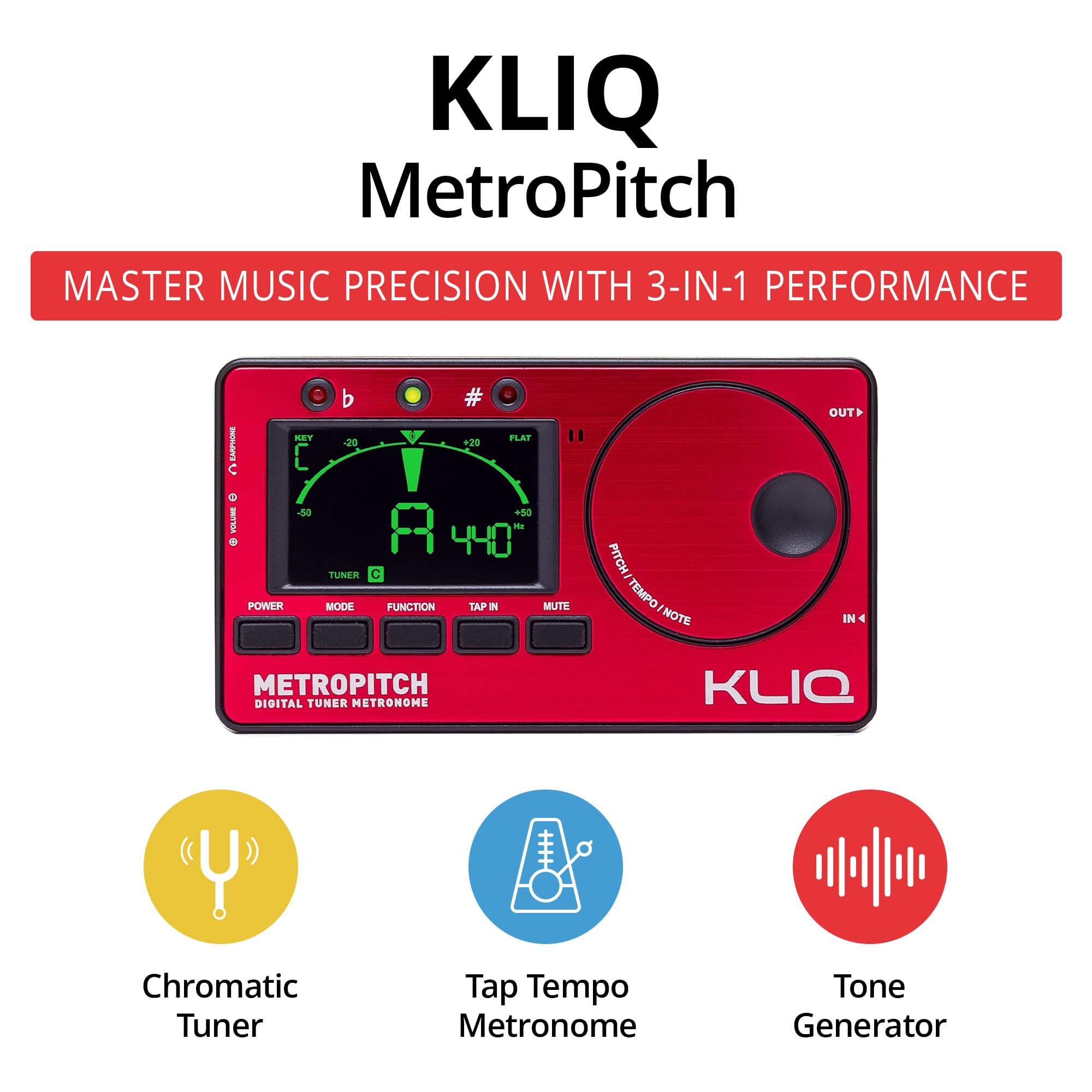 Kliq Metropitch   Metronome Tuner For All Instruments   With Guitar, Bass, Violin, Ukulele, And Chromatic Tuning Modes (Metropit