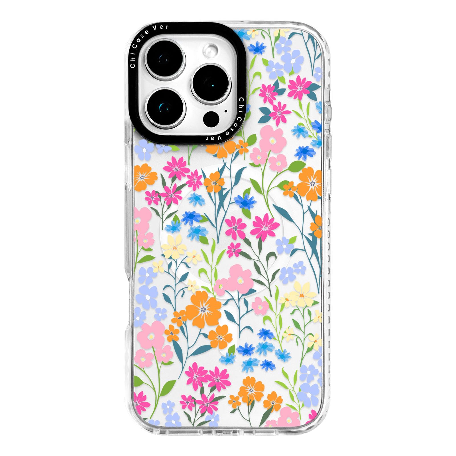 ChiCaseVer for iPhone 16 Pro Case, Colorful Wildflower Floral Pattern, Spring Garden Slim TPU Compatible with MagSafe & Military