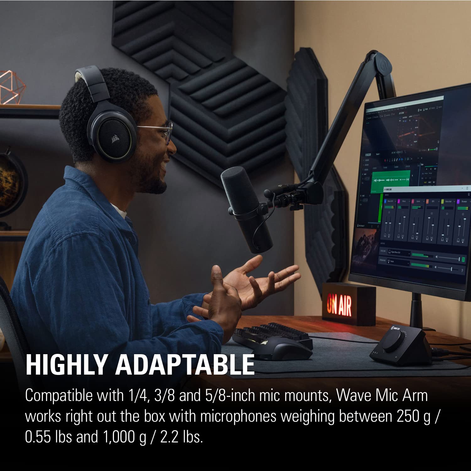 Elgato Wave Mic Arm   Premium Broadcasting Boom Arm With Cable Management Channels, Desk Clamp, 1/4'' Thread Adapters, Fully Adj