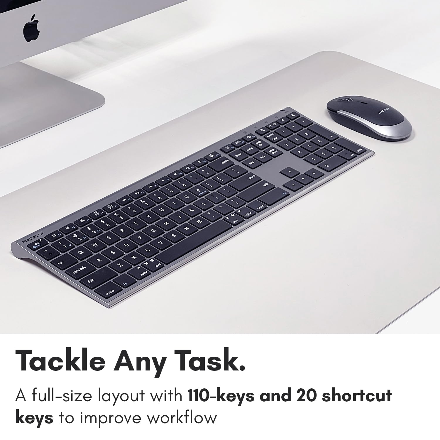 Macally Premium Bluetooth Keyboard And Mouse For Mac | Compatible Apple Wireless Keyboard And Mouse Combo (110 Keys Multi-Device