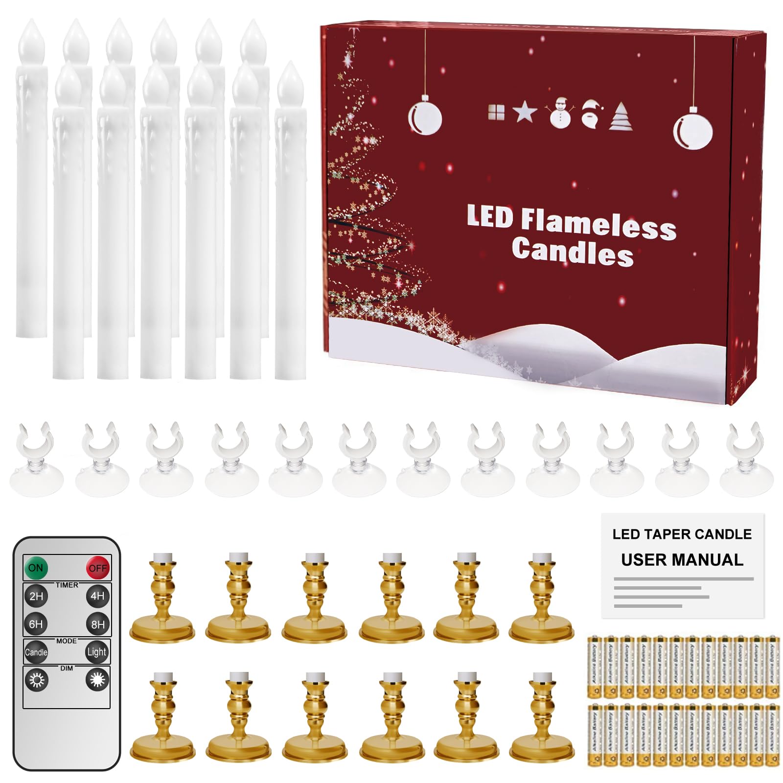 12 Pack Flameless Led Window Candles With Drip Texture,Removable Candle Holders,24 Aaa Batteries,Daily Timer,On/Off Remote,12 Wi