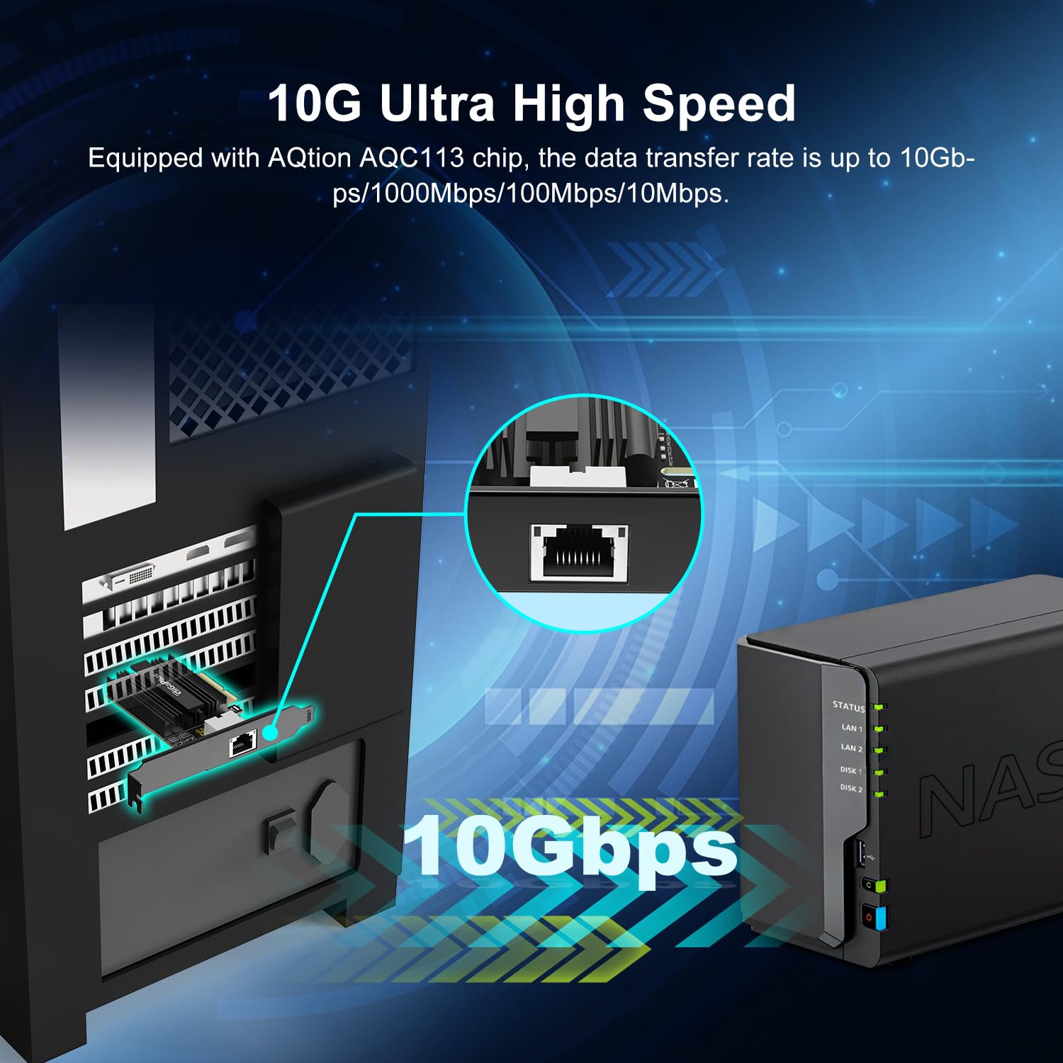 10Gbe Pci E Network Card, Aqc113 Controller, 10G Base T Rj45 Port Nic Card, Gigaplus 100/1000/2500/10000Mbps Ethernet Card, 10Gb