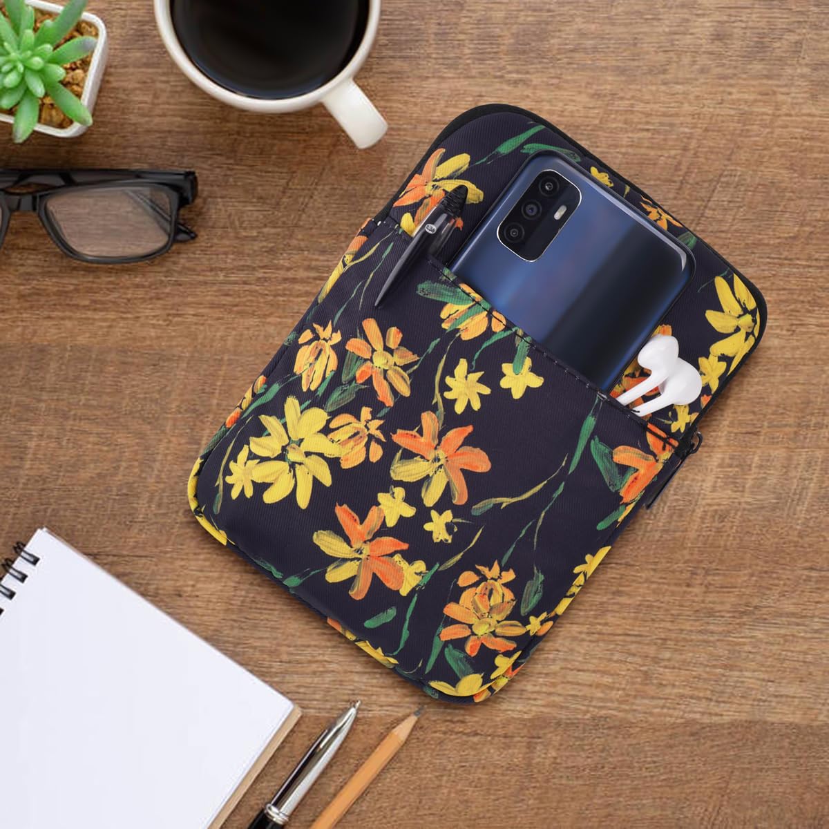 6.8 Inch Sleeve Bag, Protective Nylon Case Cover Compatible With All New Kindl/Kids E Reader Tablet Devices (Black Flower)