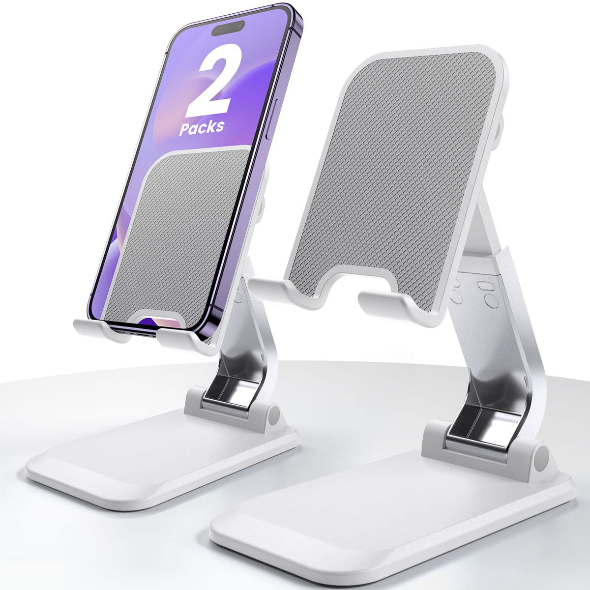 Esamcore Phone Holder For Desk, Iphone Stand For Desk, Adjustable Phone Stand Desk Phone Holder Stand For Office Ipad Mini Stand Fit 4� 11� Tablet & Cellphone [2 Pcs White]