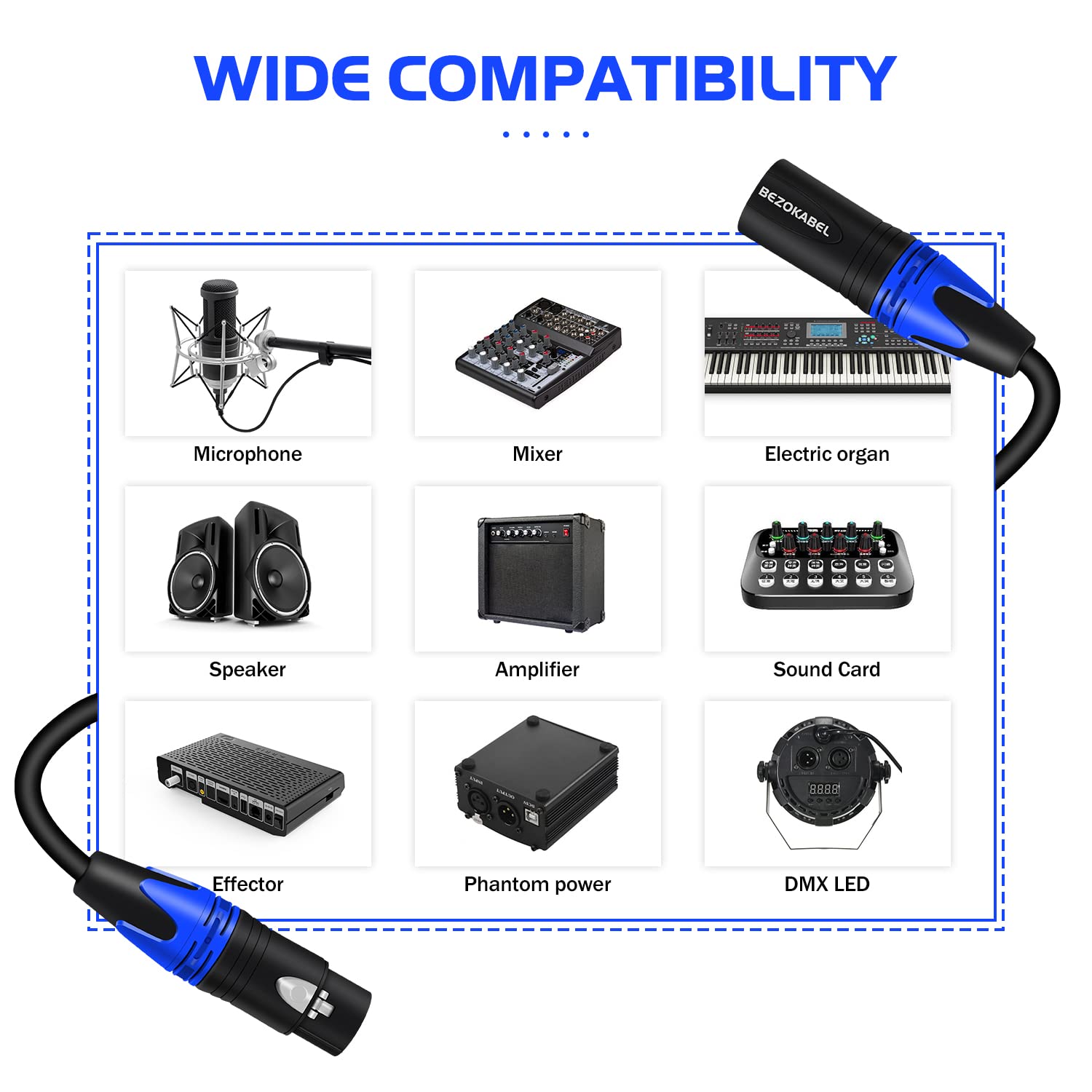 Bezokabel Xlr To Xlr Microphone Cable 25 Feet 6 Pack, Xlr Cable Male To Female 3 Pin Balanced Microphone Cable For Microphone, S