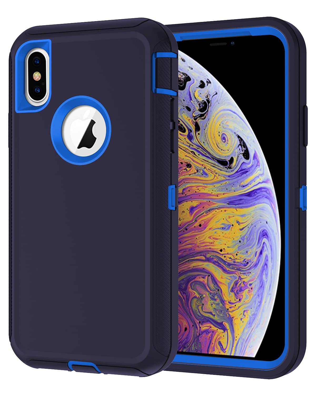I-HONVA iPhone Xs Max Case Shockproof Dustproof 3-Layer Full Body Rugged Polycarbonate Navy Blue