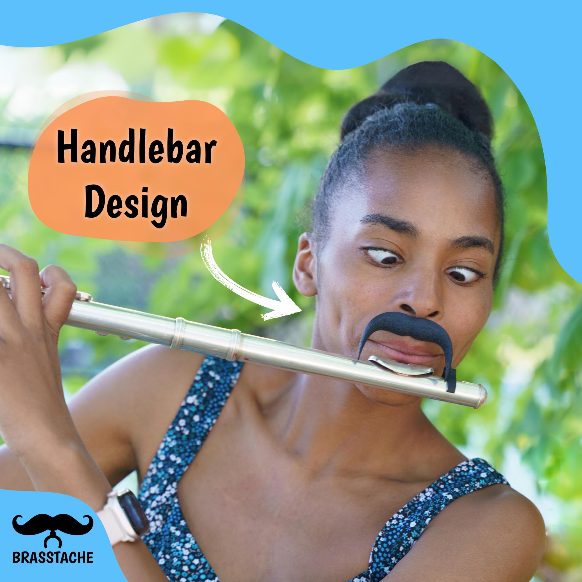 The Original Flute-Stache 2.0 - [2-Pack] Clip-On Mustache For Flute, Xl And Handlebar Combo Version, By Brasstache