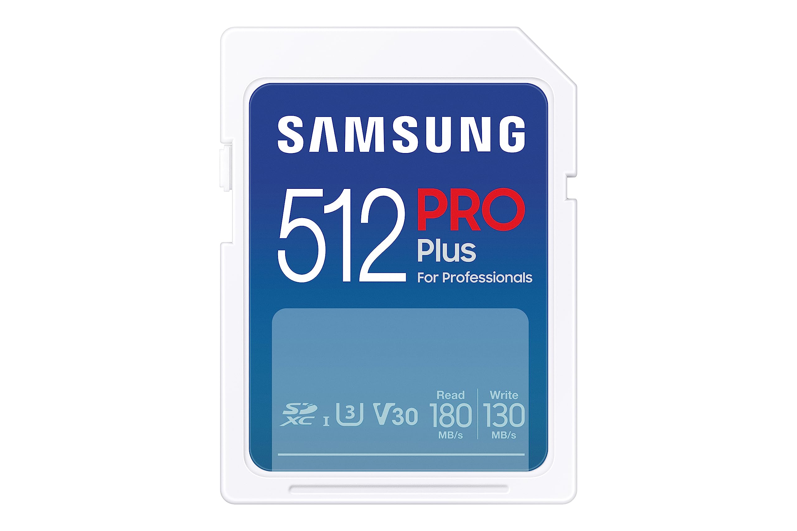 SAMSUNG PRO Plus Full Size 512GB SDXC Memory Card, Up to 180 MB/s Reads/Writes, Full HD & 4K UHD, UHSI, C10, U3, V30 for DSLR, 