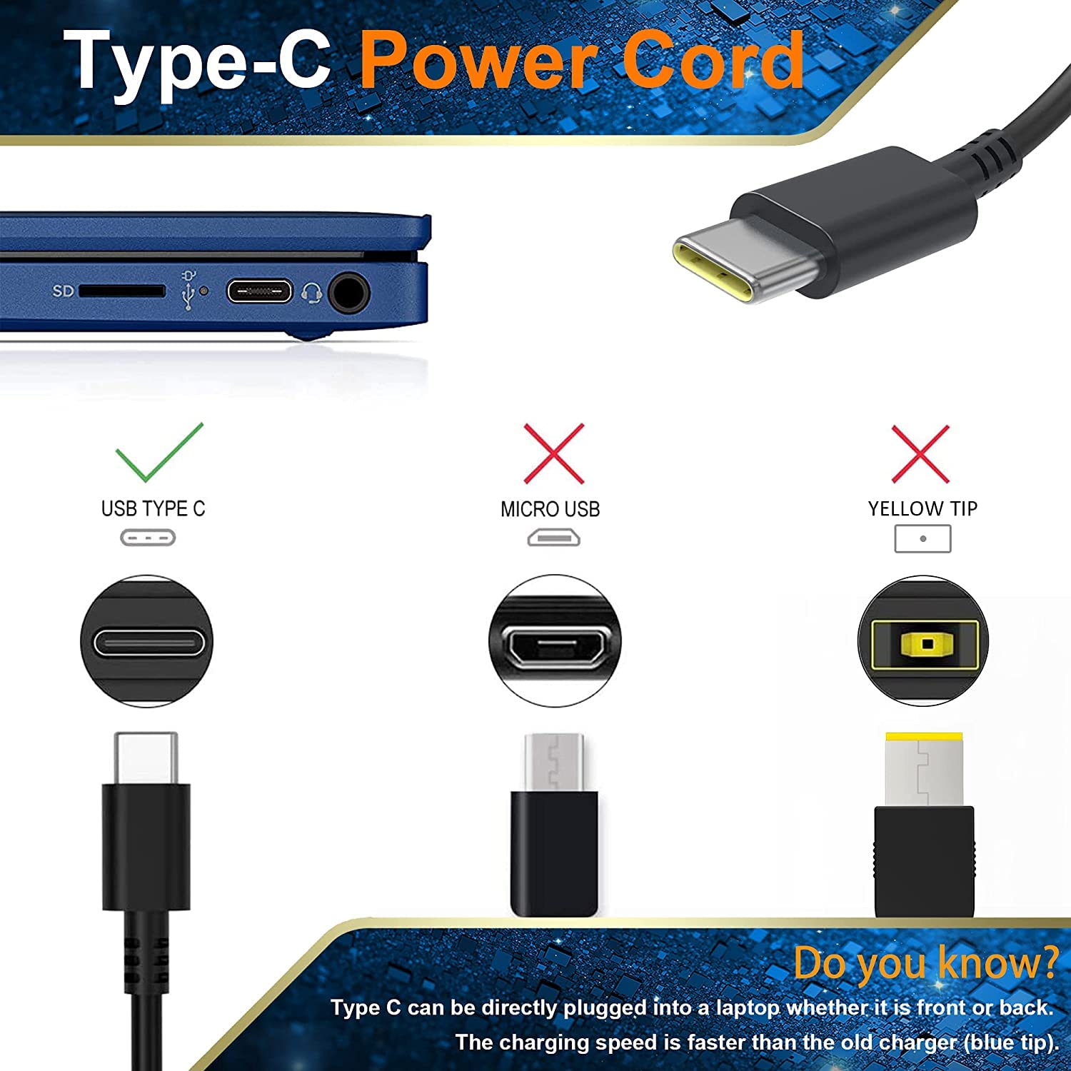 65W 45W Usb Chromebook Charger Replacement For Hp, Dell, Lenovo, Asus, Google, Acer, Samsung Type C Laptop Charger Ac Adapter Po