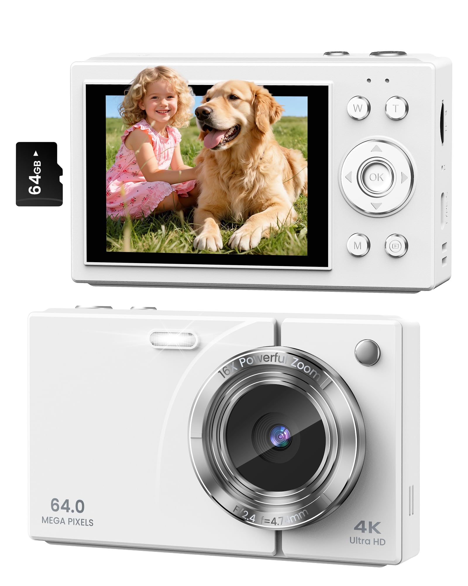Digital Camera 4K Autofocus Vlogging Camera with 64GB Card, 64MP, 16X Zoom