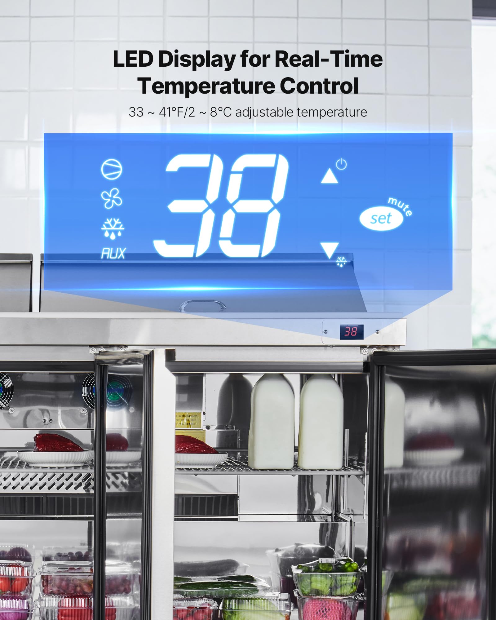 Vevor 72W Commercial Refrigerator, 18.7 Cu. Ft Sandwich Prep Refrigerated Table, Mega Top Food Prep Fridge With 18 Pans And Cutt