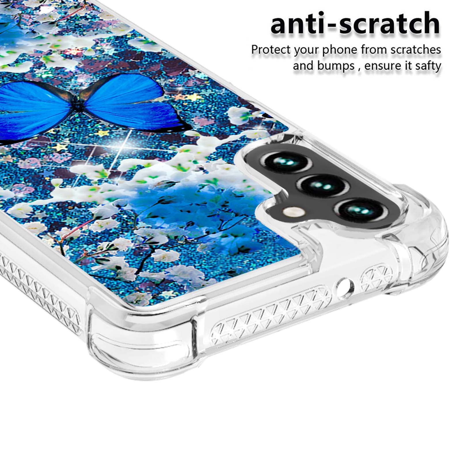 Caiyunl For Samsung Galaxy A13 5G Phone Case With Tempered Glass Screen Protector, Women Girls Glitter Bling Floating Liquid Spa