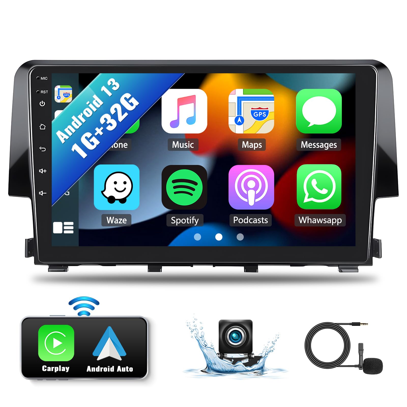 Android 13 Car Stereo For Honda Civic 2016 2017 2018 2019 2020 With Wireless Apple Carplay Android Auto 1G+32G 9 Inch Touchscree