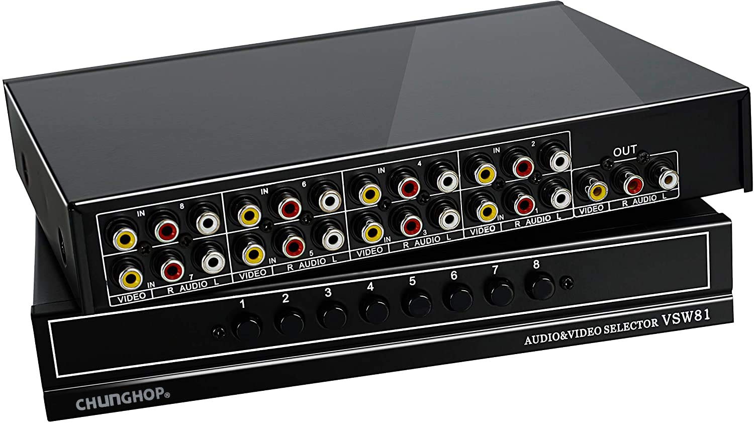 Chunghop 8 Ports Composite 3 Rca Video Audio Av Switcher Box, 8 Way Selector Switch, 8 In 1 Out 8X1 For Hdtv Lcd Dvd Game Consoles