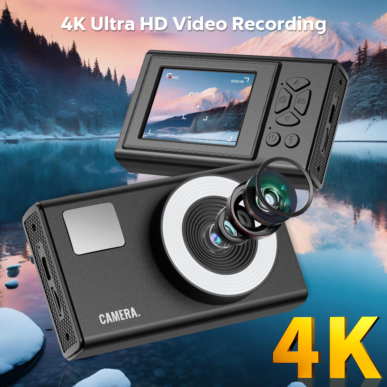 Cimelr Digital Camera, 48Mp Autofocus Uhd 4K Vlogging Camera 16X Digital Zoom, Anti Shake Portable Digital Point And Shoot Kids