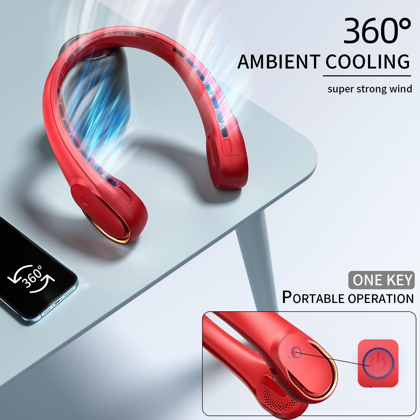 Asnug Portable Neck Fan, Bladeless Neck Fan, Usb Rechargeable Personal Fan, 4000 Mah Battery Operated Neck Fan, 3 Speeds Adjusta