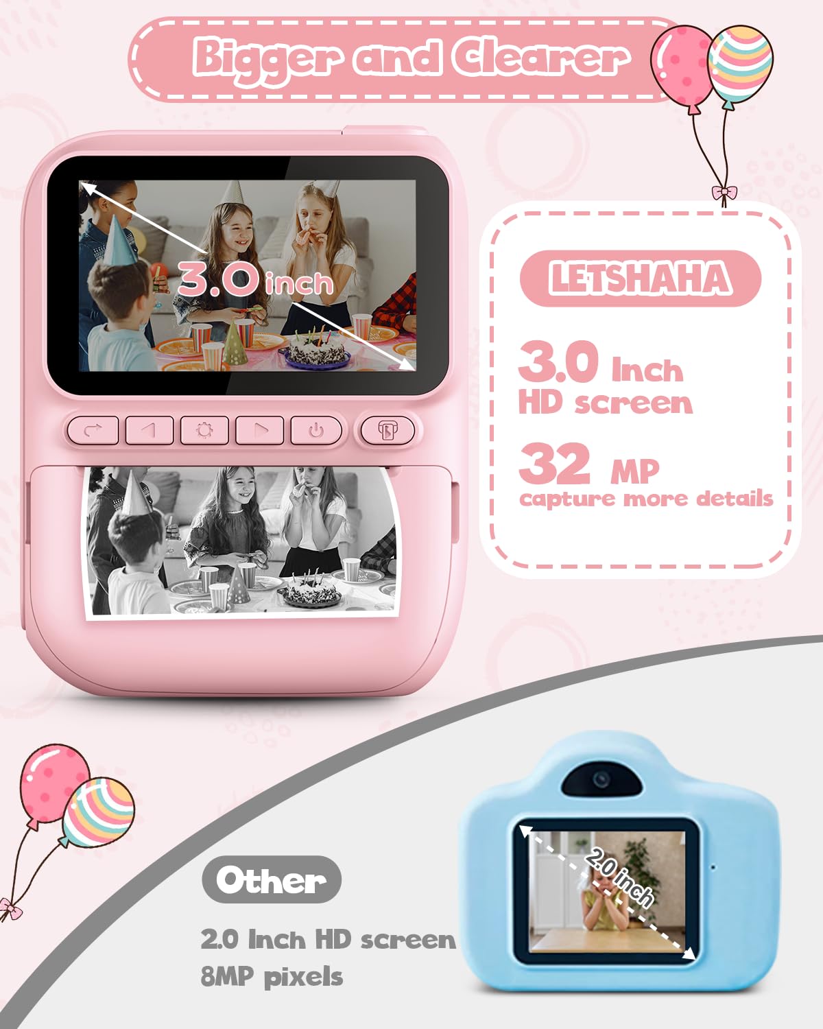 Kids Instant Print Camera, 3.0-Inch Hd Screen 32Mp Photo Instant Digital Camera Christmas Birthday Gifts Toys For Toddle Childre