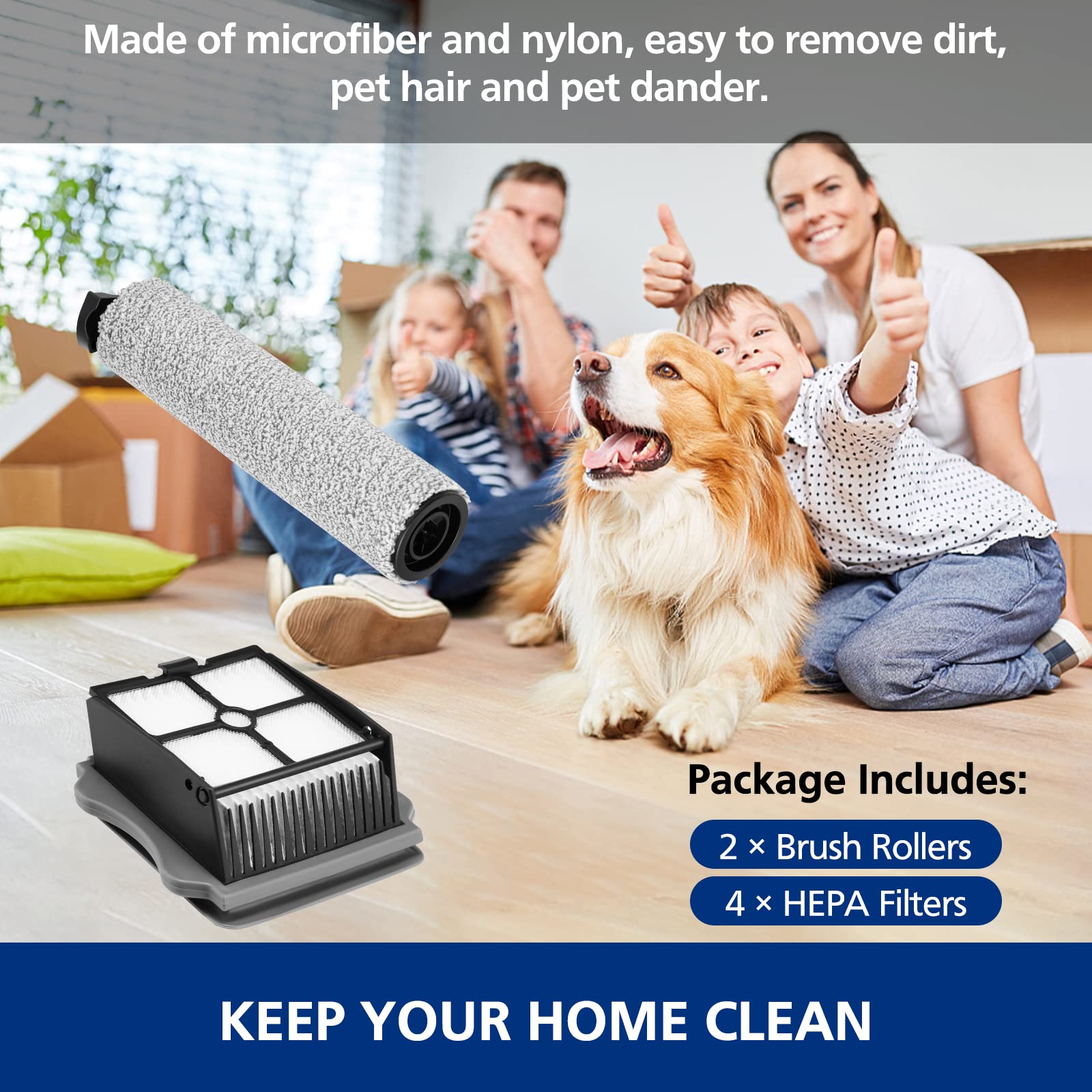 Roller Brush Replacement Parts Compatible With Tineco Ifloor 3/ Floor One S3 Cordless Vacuum Cleaner, 2 Pack Brush Rollers + 4 P