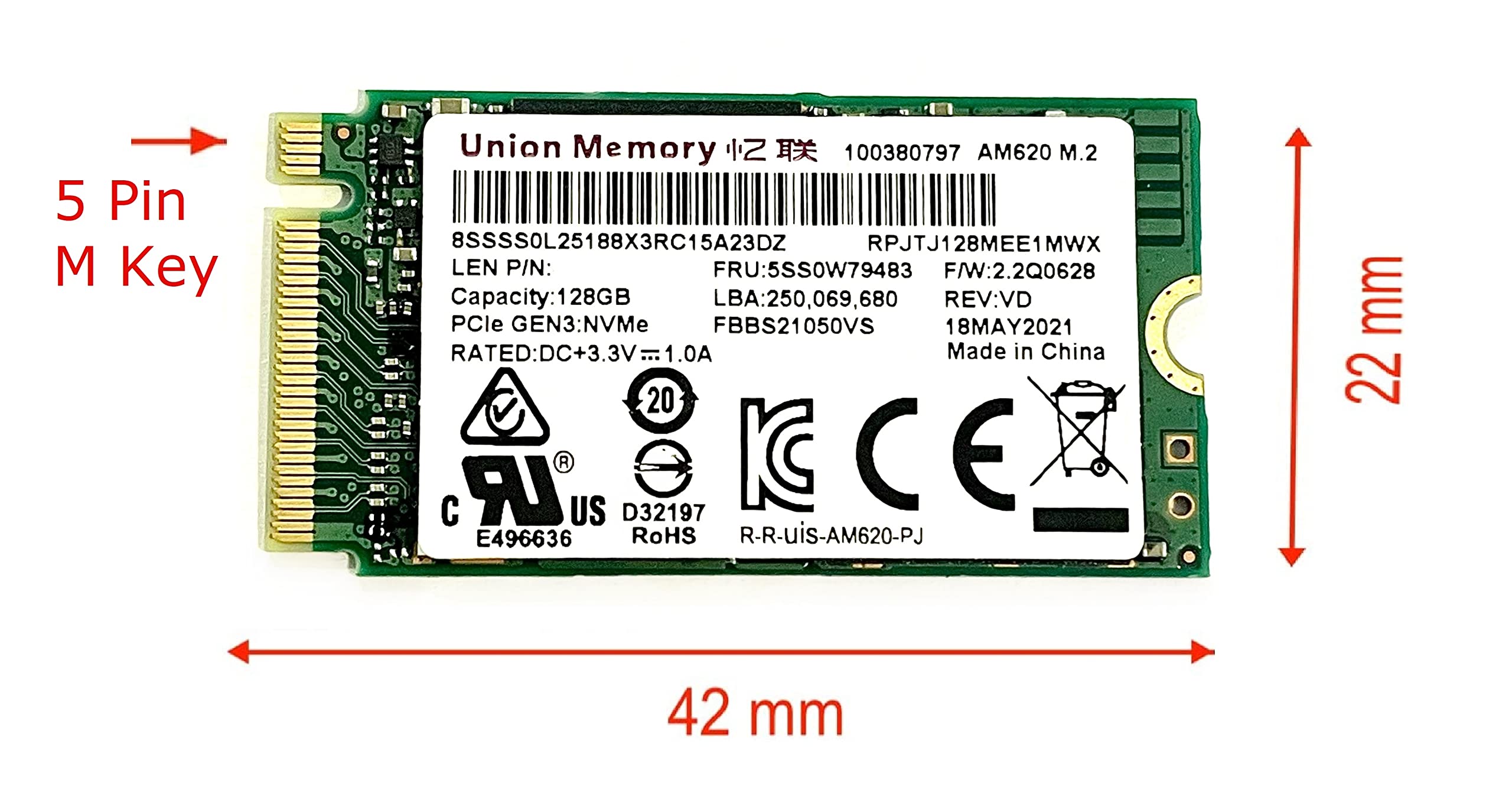 Oem Union Memory 128Gb M2 Pci E Nvme Ssd Internal Solid State Drive 42Mm 2242 Form Factor M Key