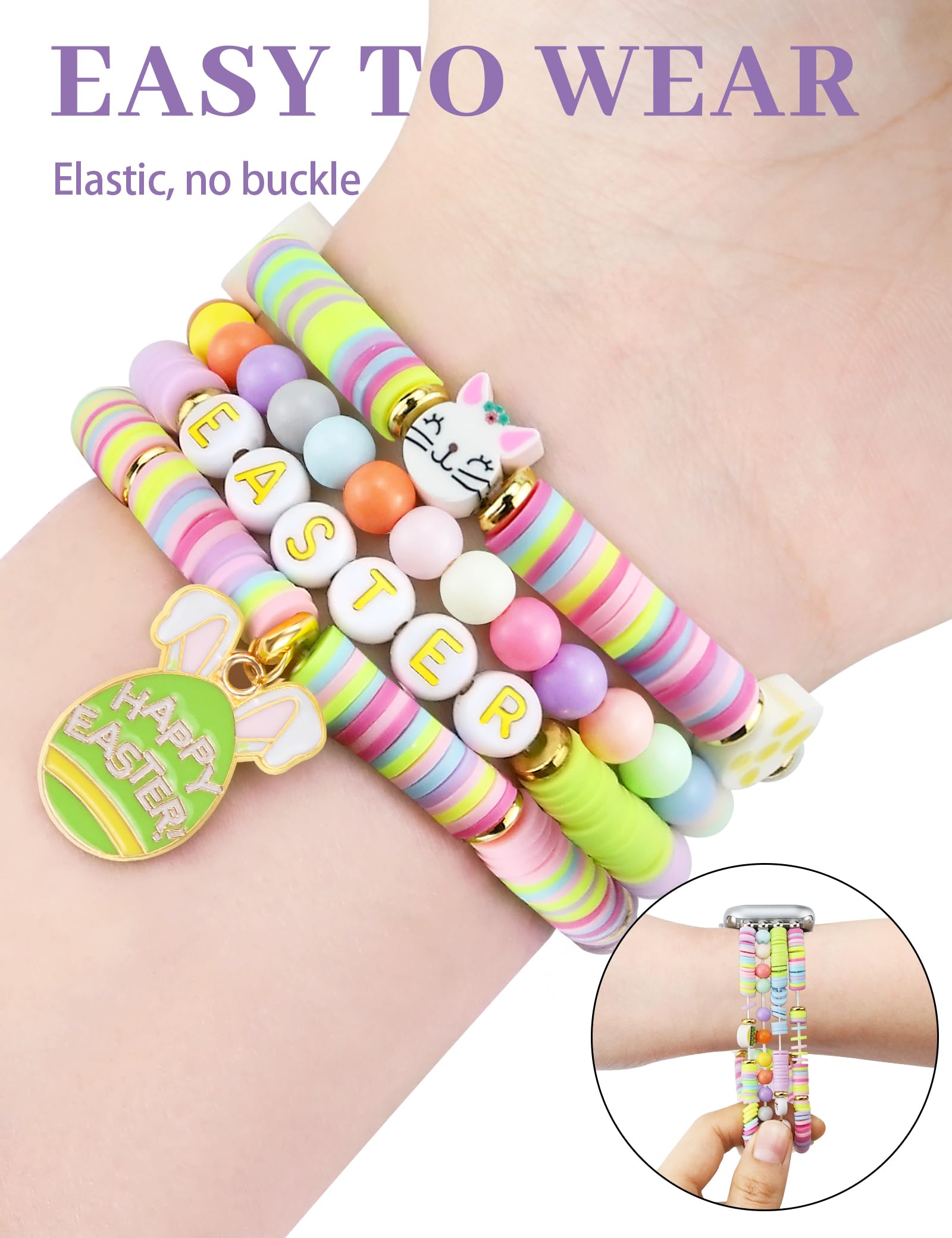 Jr.Dm Easter Eggs Beaded Bracelet Compatible With Apple Watch 44Mm 45Mm 42Mm 46Mm For Women, Cute Preppy Stackable Handmade Stre