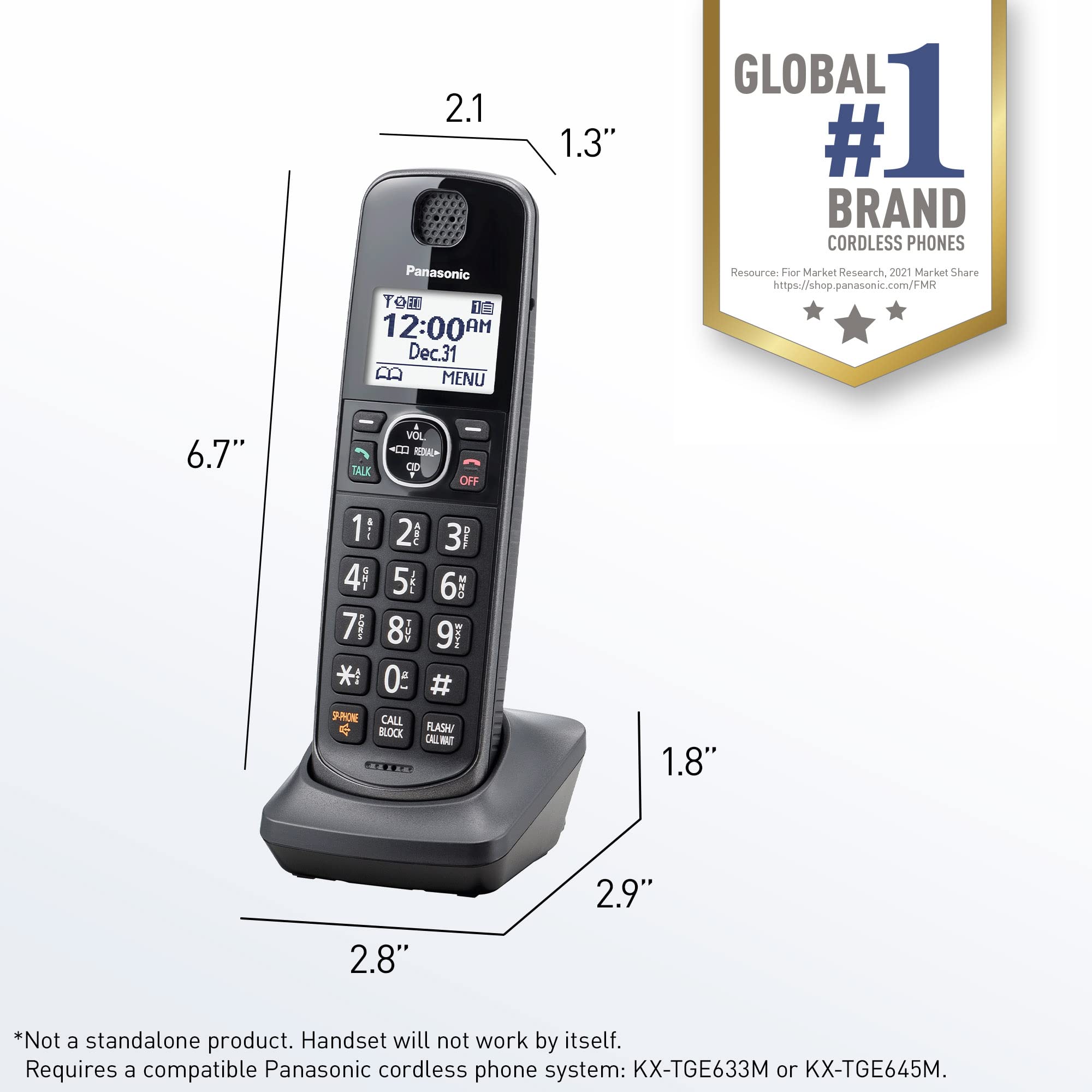 Panasonic Additional Cordless Phone Handset Compatible With Kx-Tge633M/Tge645M Cordless Phone Systems - Kx-Tgea60M (Metallic Bla