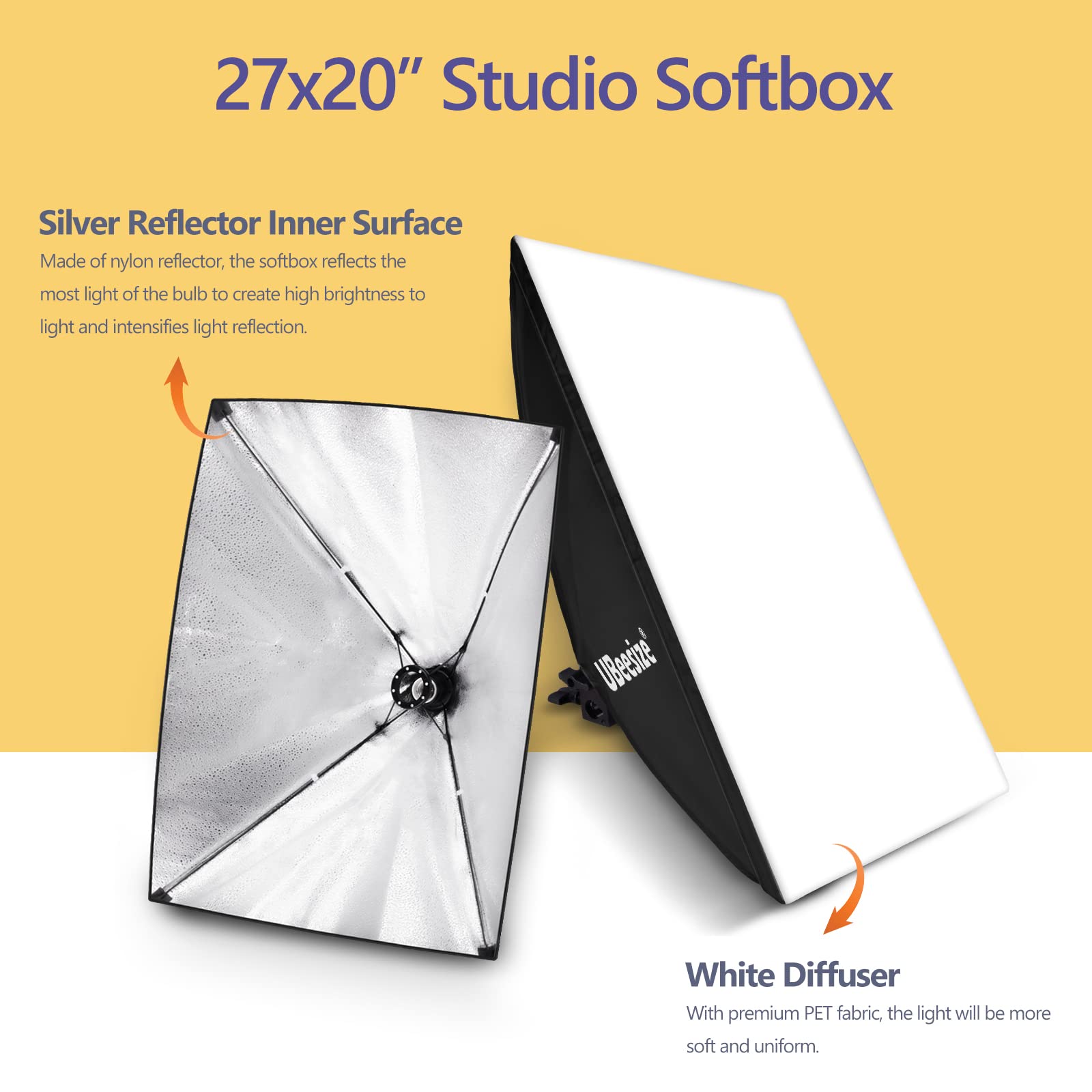 Ubeesize Softbox Photography Lighting Kit, 27    X 20    Continuous Lighting Kit With 2Pcs 40W E27 Socket 6500K Bulbs, Professio