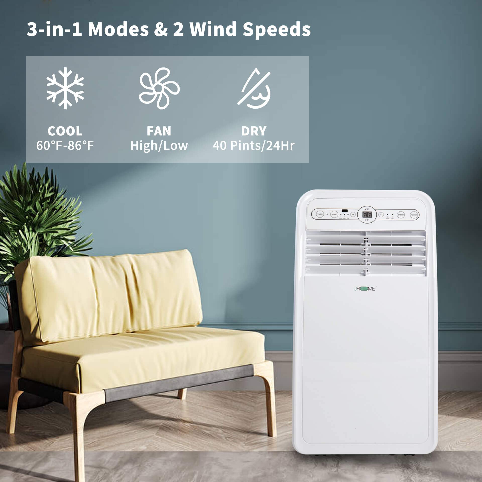 Uhome 2024 New Portable Air Conditioner, 8000 Btu Compact Ac Unit With Cooling, Dehumidifier, Fan, Remote Control And Window Mou