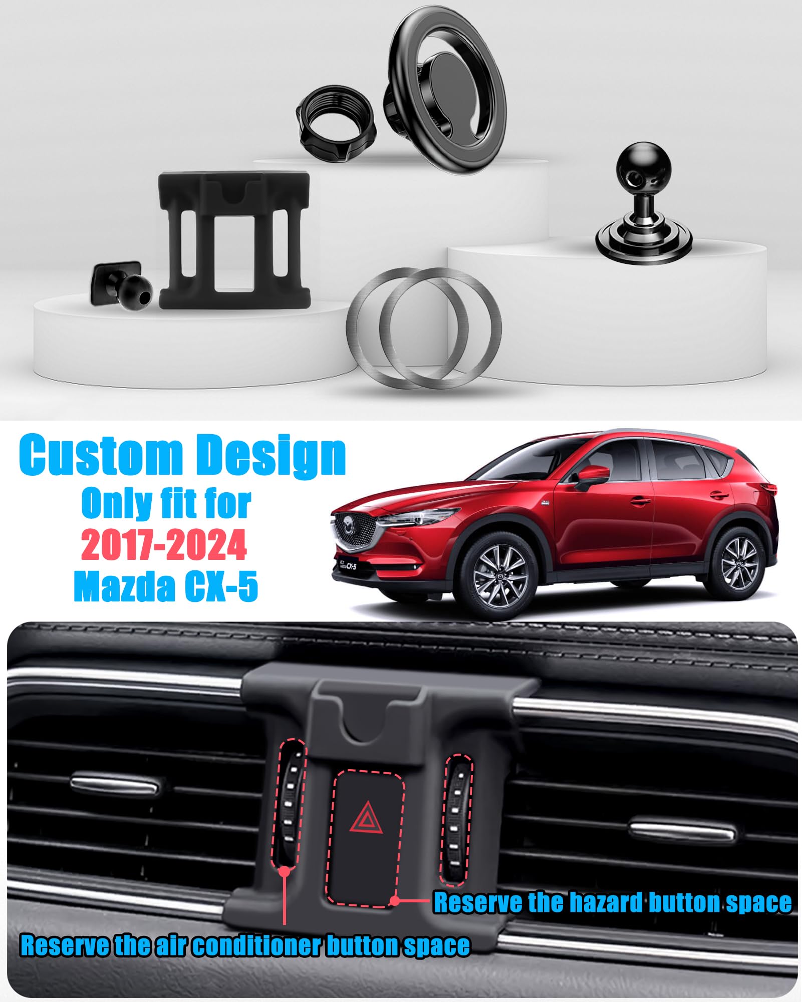 Ve Ve Power Car Phone Holder, Air Vent Phone Holder, Car Mount For Mazda Cx5 2017-2024, Magsafe Magnetic Navigation Stand Fit Fo