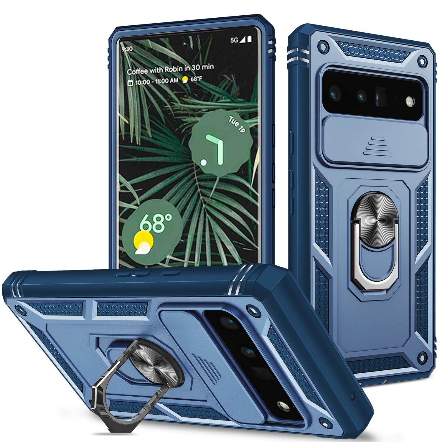 Fetrim Case For Google Pixel 6 Pro, Camera Cover Phone Case With Rotation Ring Stand For Google Pixel 6 Pro   Blue