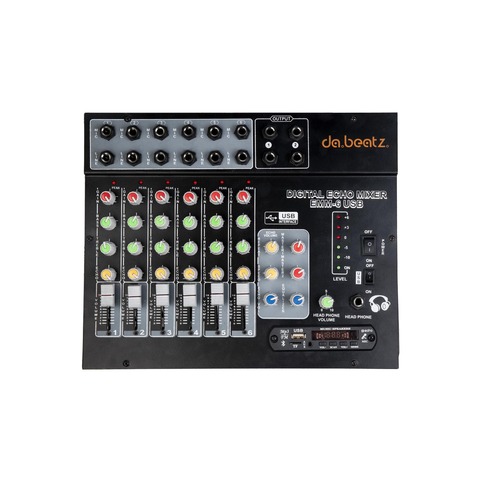 DaBeatz 6Channel Stereo Echo DJ Sound Mixer with USB and Bluetooth for Parties, Stage Effects, Weddings, Diwali Giving Your Occ