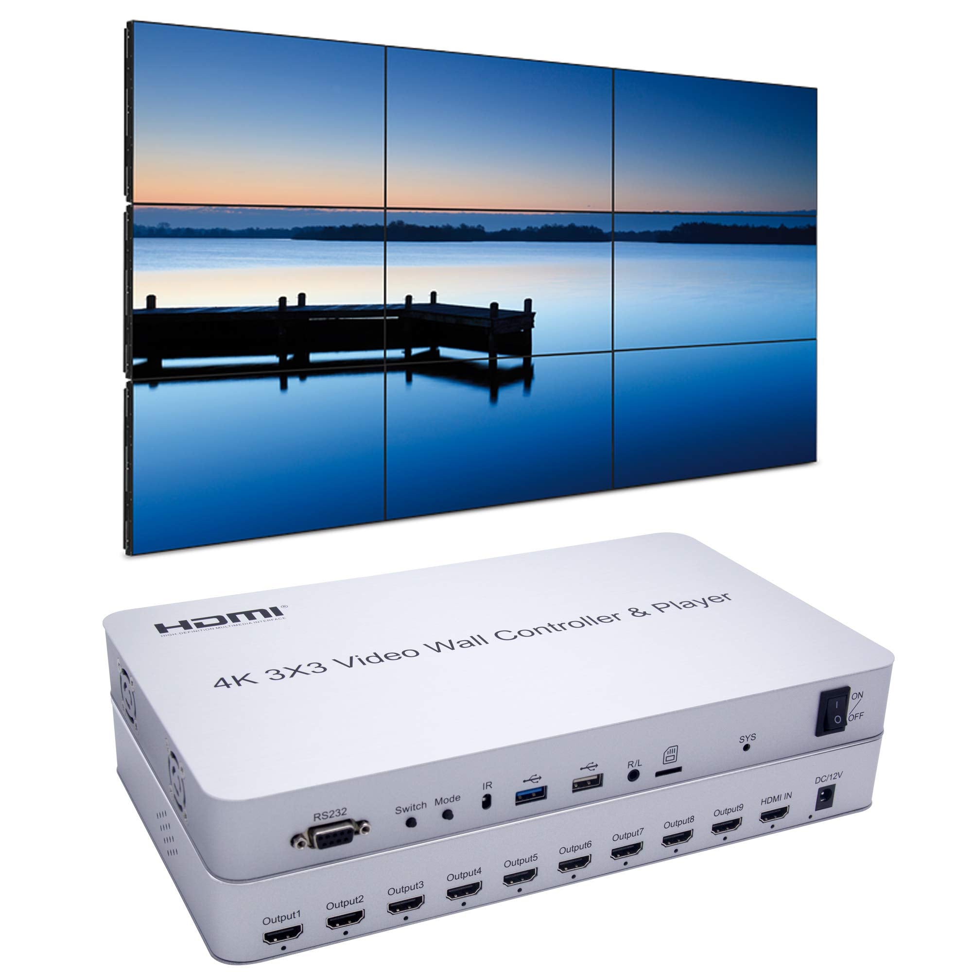 Expert Connect 3X3 Video Wall Controller With Media Player | 1080P, Hdmi 1.4, Hdcp1.4 Compliant | 1 Hdmi Input & 9 Outputs | 1X2, 1X3, 1X4, 2X1, 2X2, 2X3, 2X4, 3X1, 3X2, 3X3, 4X1, 4X2