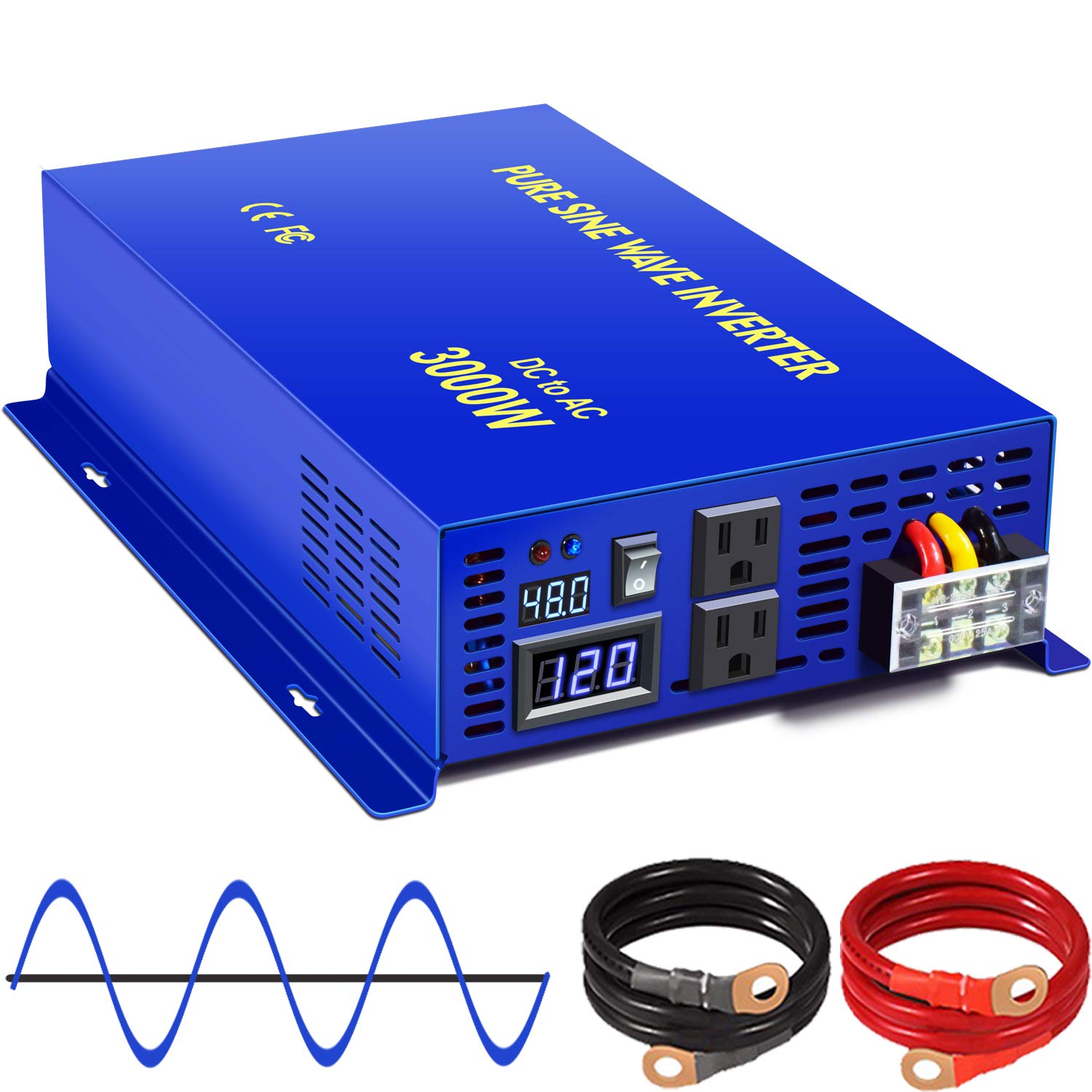 XYZ INVT 3000 watt Inverter 48 Volt Pure Sine Wave Inverter 48V DC to AC 120V 110V Surge 6000W, Power Inverter for Truck car RV