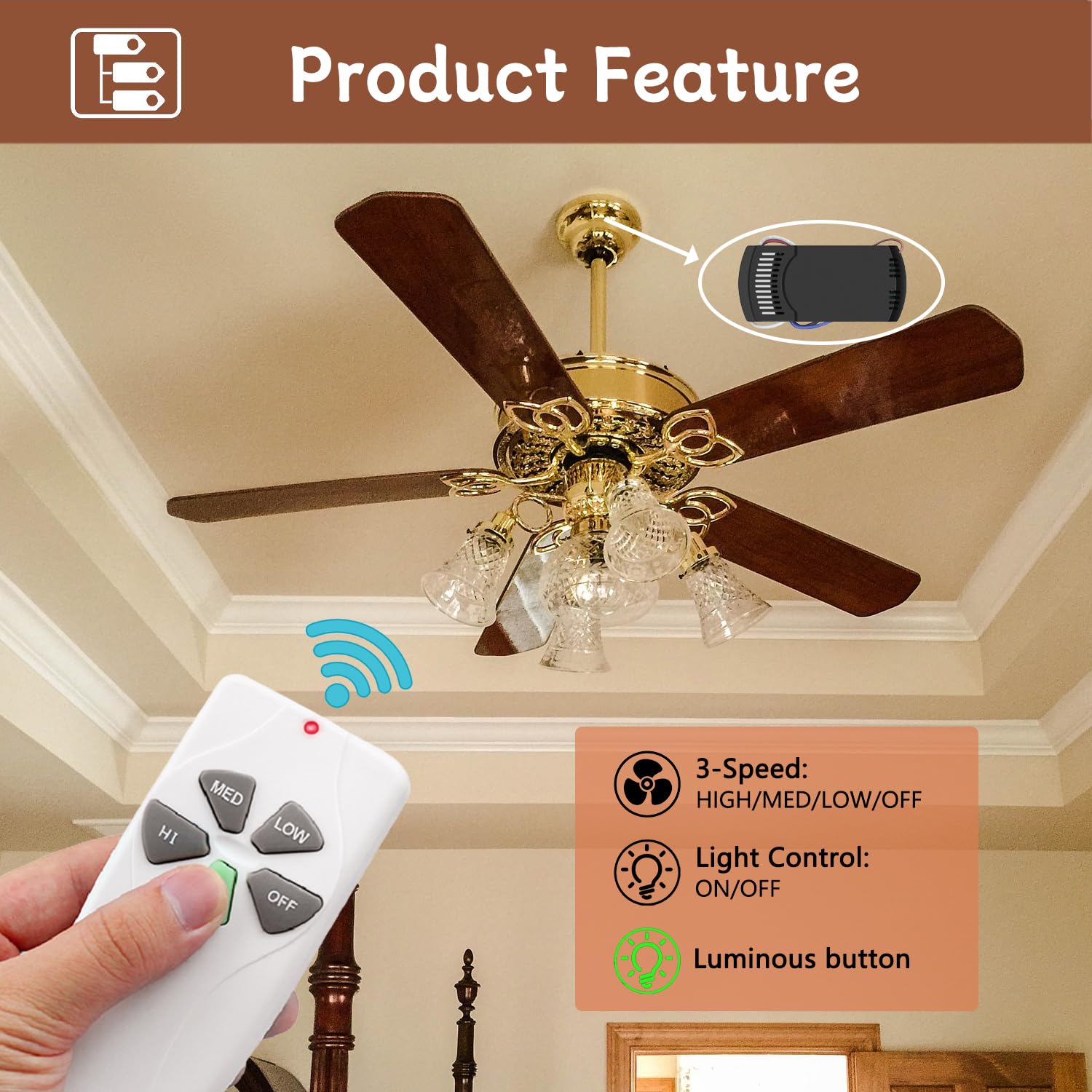 Universal Ceiling Fan Remote Control Kit,Replacement For Harbor Breeze,Hunter,Hampton Bay,Litex,3 Speed,Light Control, With Rece