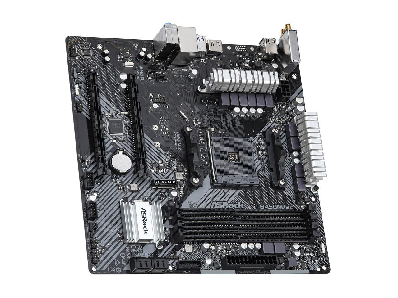 Asrock B450M/Ac R2.0 Am4 Amd Promontory B450 Sata 6Gb/S Micro Atx Amd Motherboard