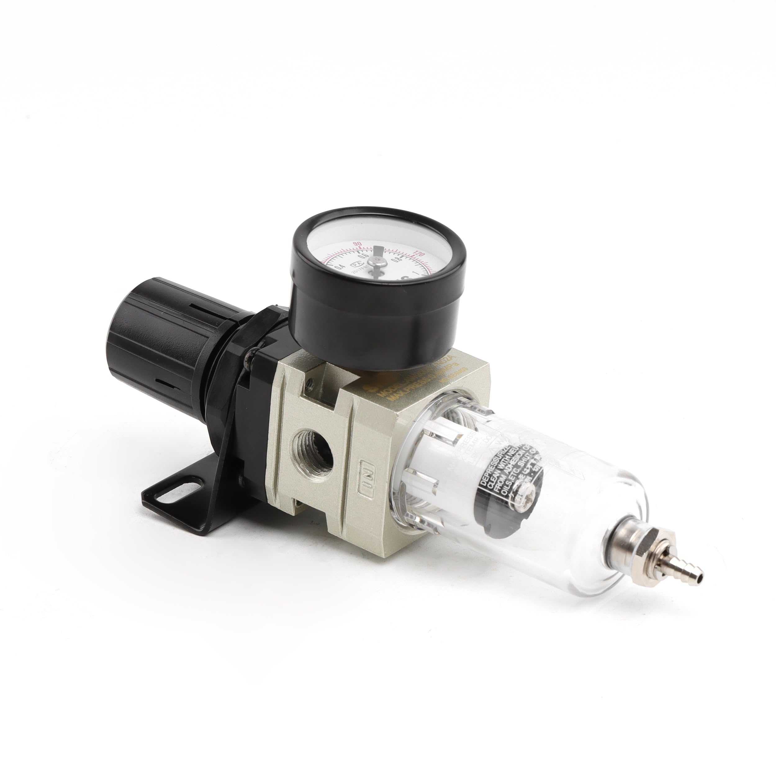 Sns Compressed Air Filter Regulator Piggyback Combo 1/4?Pt  Semi Auto Drain, Bracket, Gauge Poly Bowl Aw2000 N02A