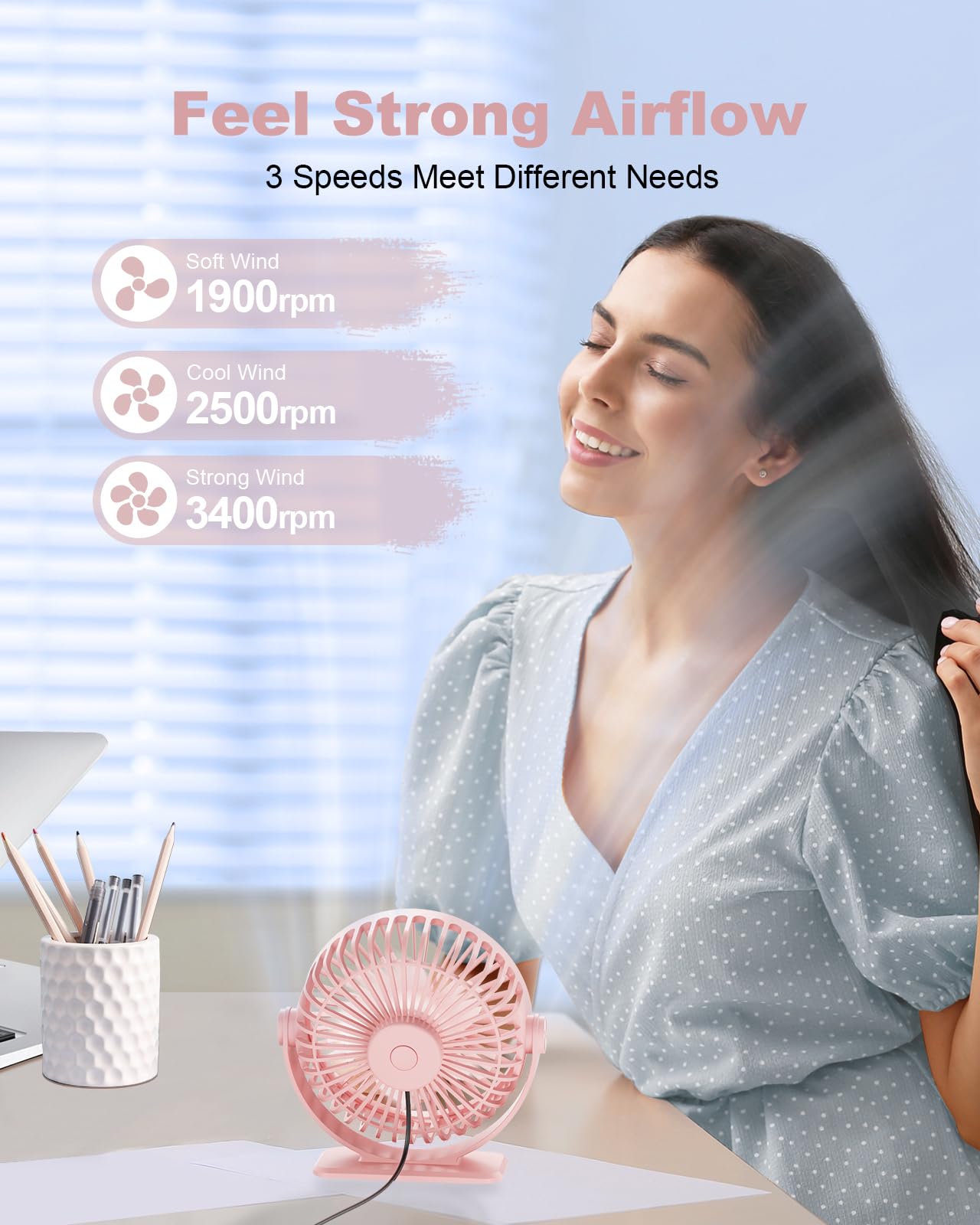 Tripole Usb Desk Fan Mini Portable Personal Fan, 3 Speeds Adjustable Strong Breeze Small Electric Fan, 360 Rotation Quiet Plug I