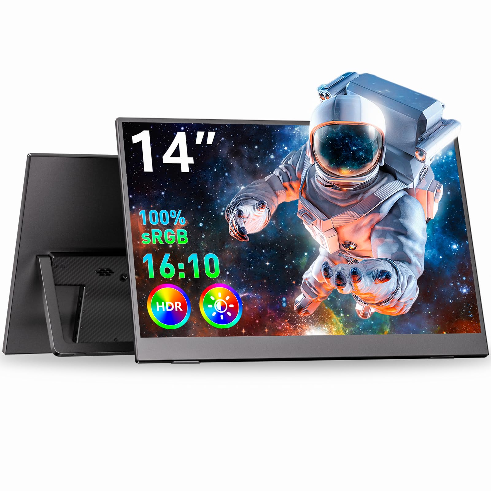 WUAWE Portable Monitor 14 Kickstand Portable Monitor for Laptop, Ultra Slim Built-in 180 Adjustable Stand, Second Screen for Lap