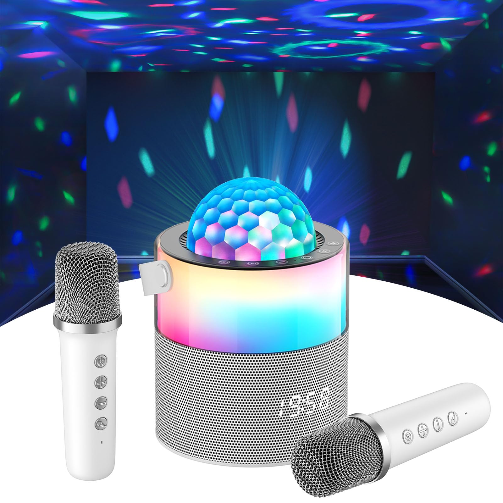 Momoho Karaoke Machine, Mini Portable Bluetooth Speaker Wireless With 2 Wireless Mics For Adults Kids Singing Machine, Disco Led