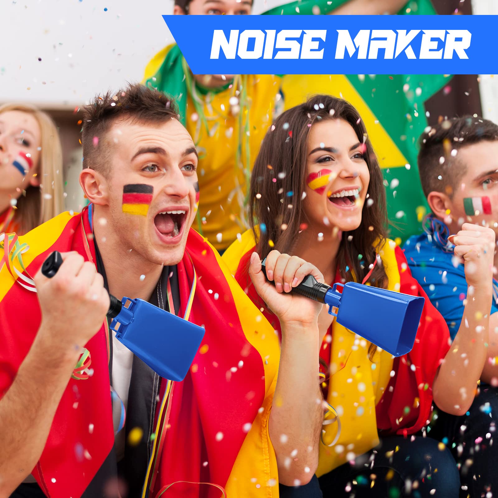 6 Pack Blue Cow Bell Noise Makers With Handles, Cowbell Cheering Bell For Sporting Events, Football Games, Large Solid School, M