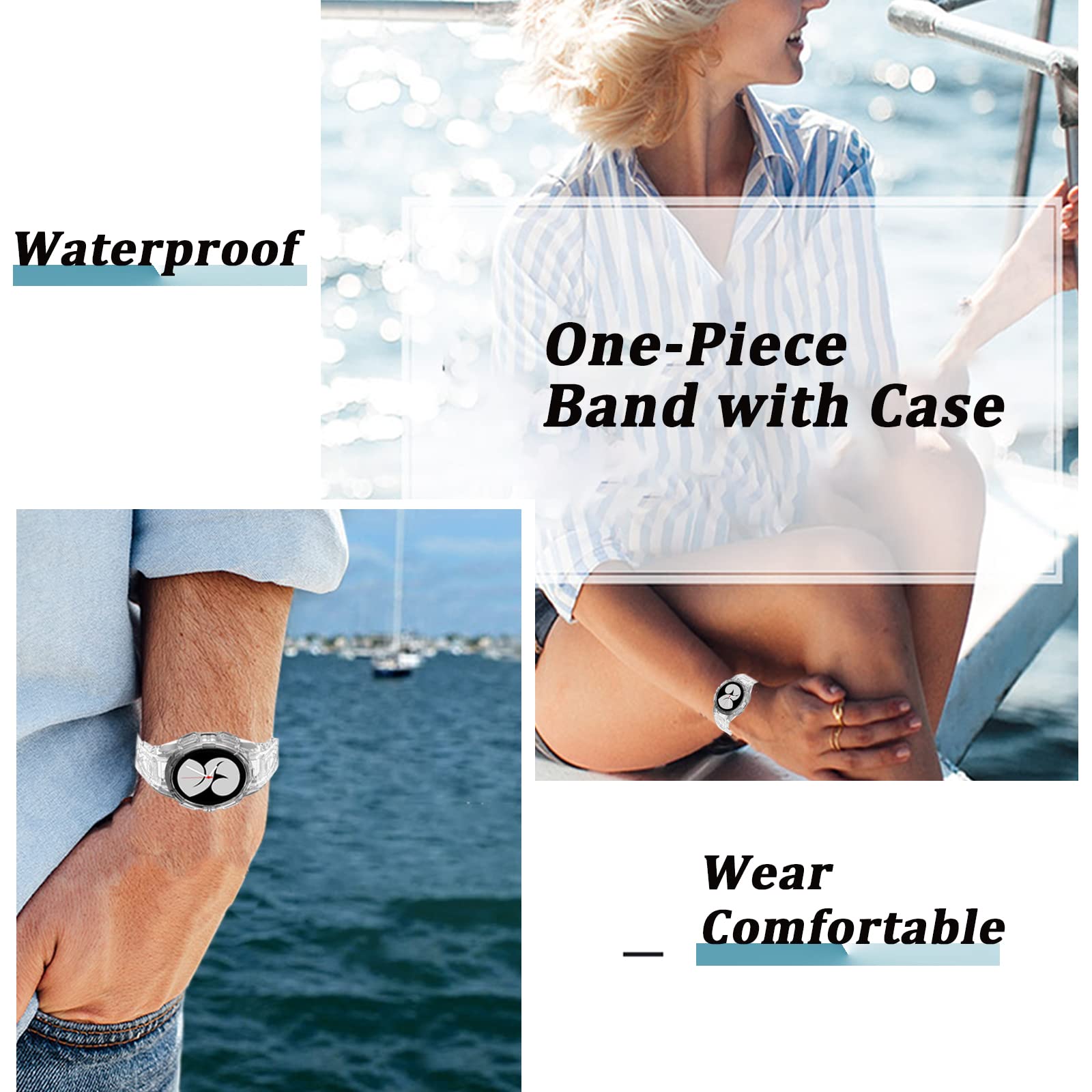 Ninki Compatible Galaxy Watch 6 Band With Case Clear Galaxy Watch 5 4 Band 40Mm, Full Protective Sport Samsung Watch 6 40Mm Band