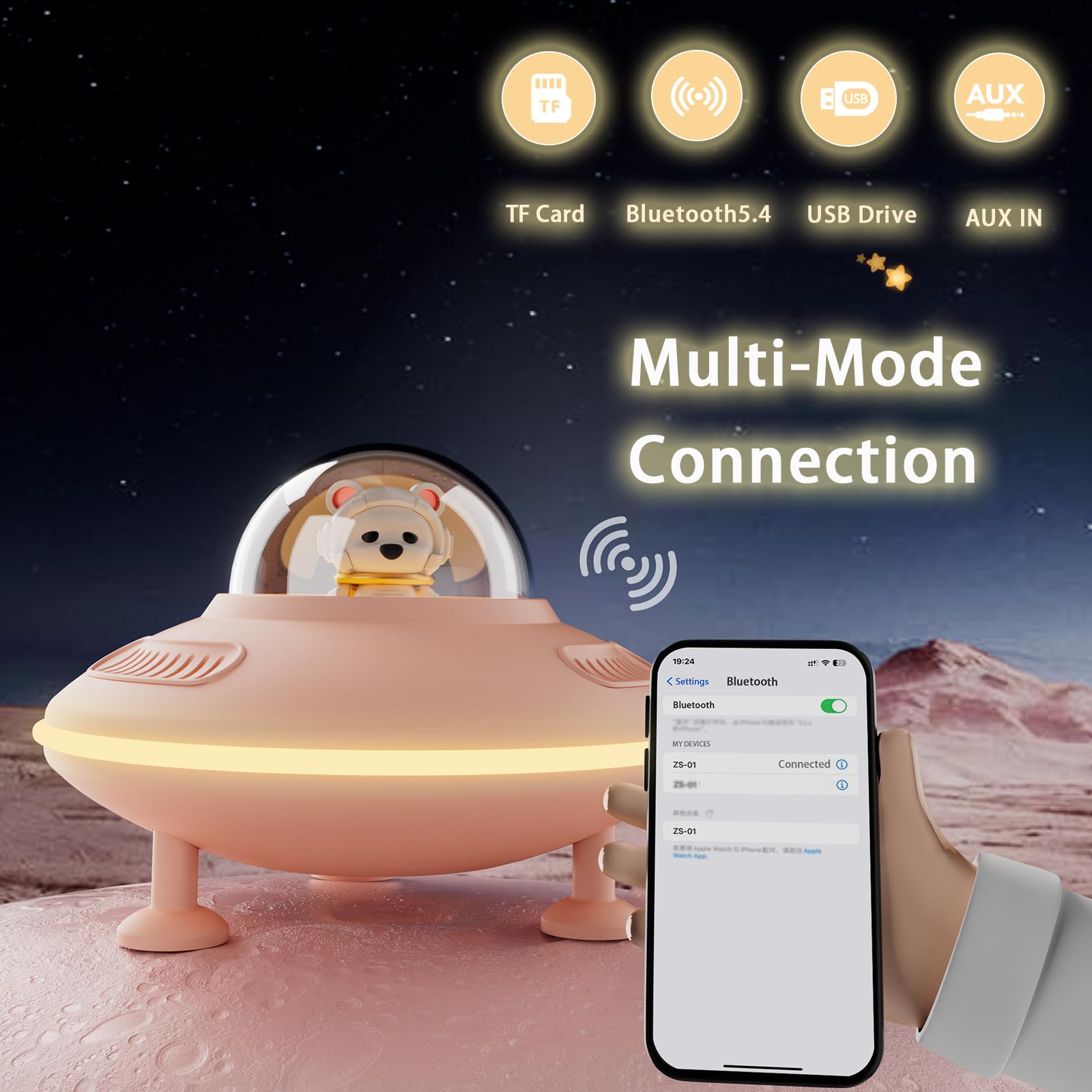 Small Bluetooth Speaker, Bluetooth Speaker With Night Light, Light Up Bluetooth Speaker For Pink Room Decor, Bluetooth 5.4, Usb Disk&Aux&Tf Card Input, Birthday Gifts For Women Teen Girls   Pink