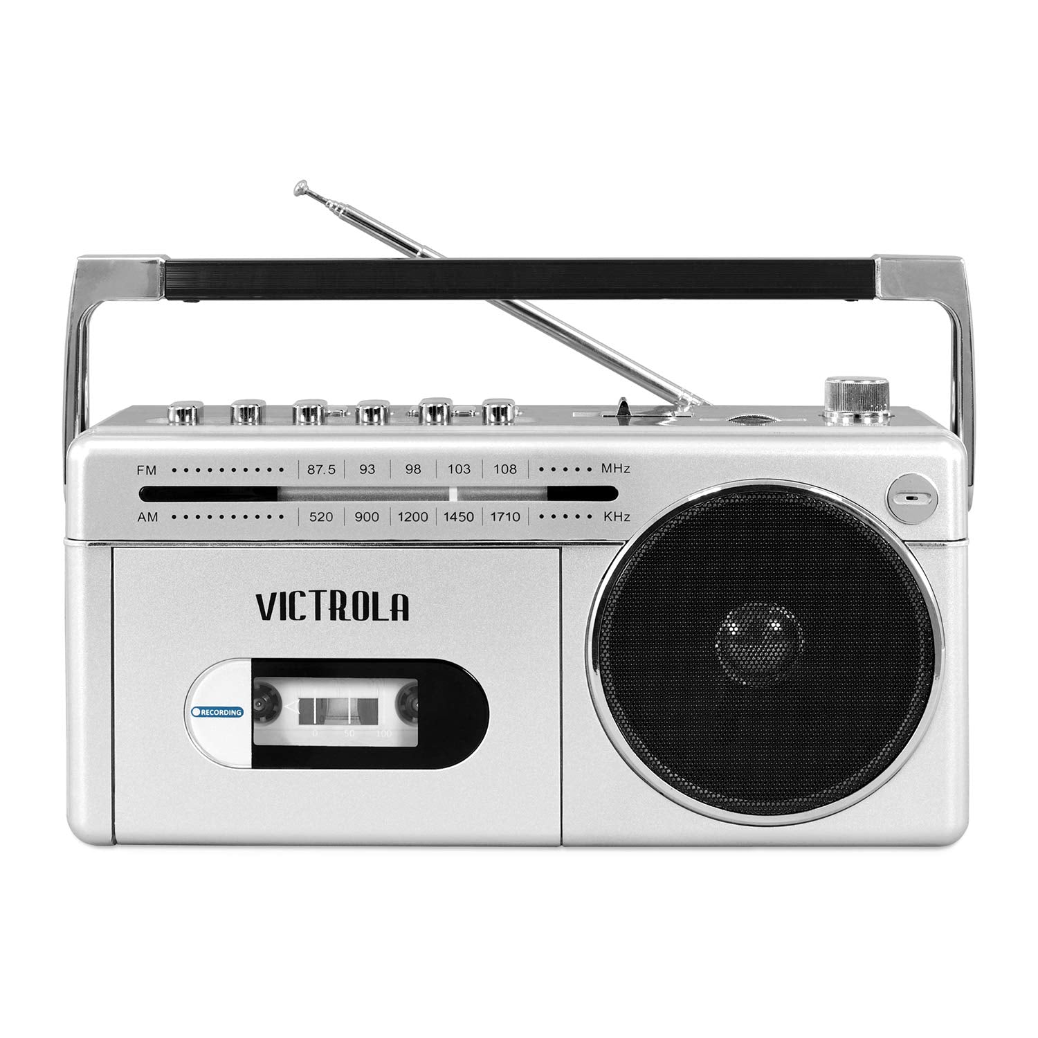 Victrola Vbb 25 Slv Mini Bluetooth Boombox With Cassette Player, Recorder And Am/Fm Radio, Silver