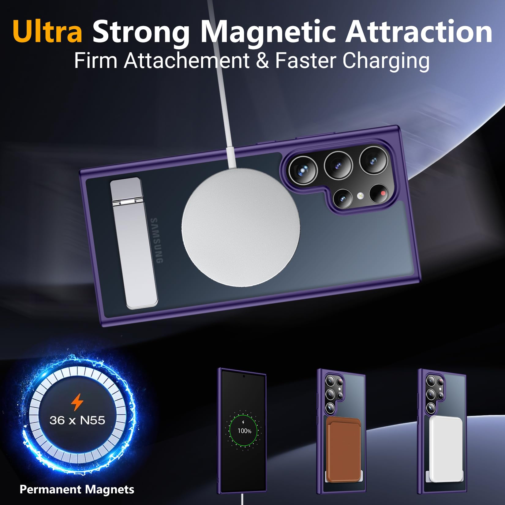 Spidercase Magnetic For Samsung Galaxy S23 Ultra Case, [3 Stand Ways][ Military Grade Drop Protection] With Invisible Stand Shoc